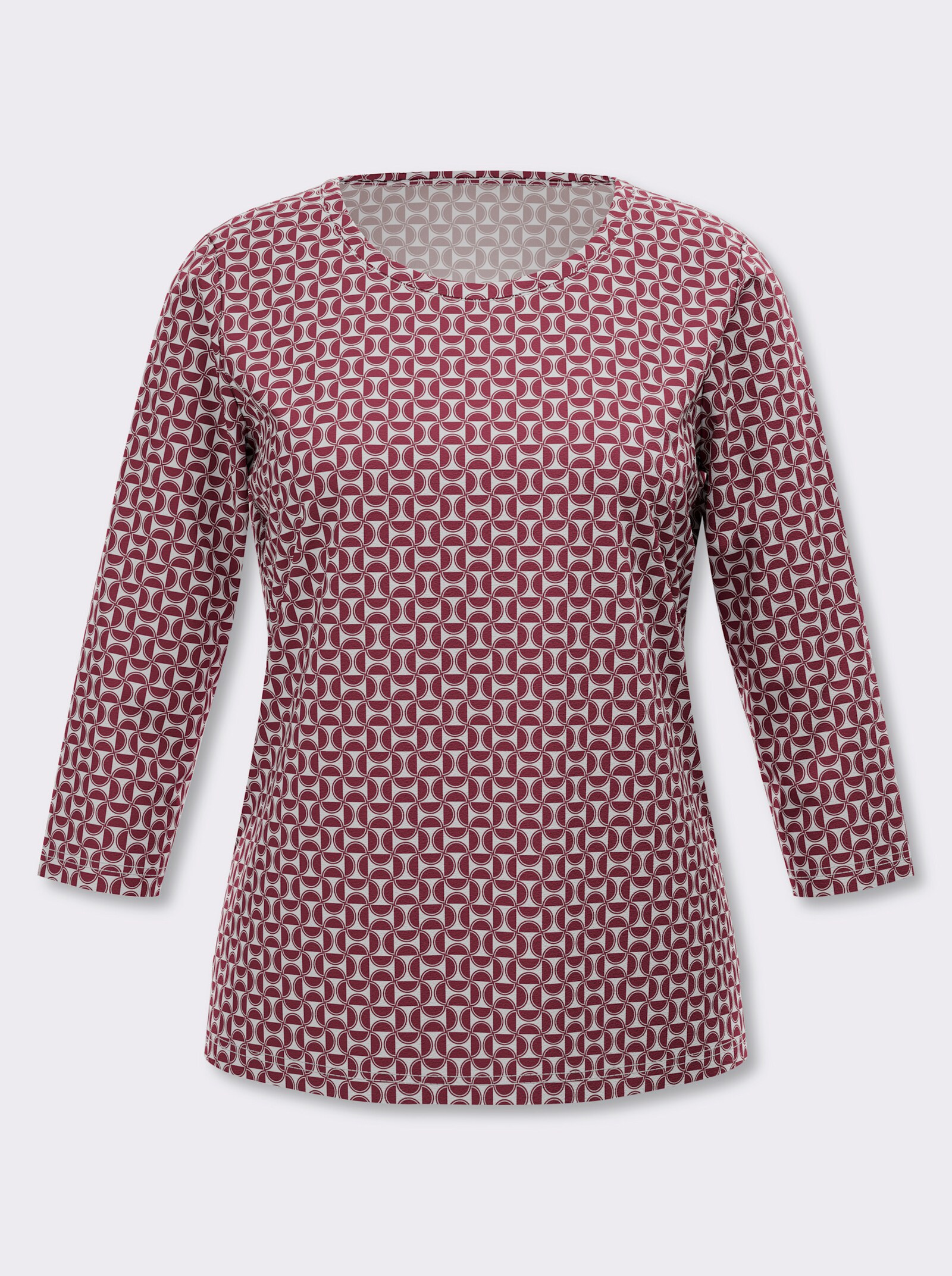 Print-Shirt mit grafischem Dessin - bordeaux-ecru-bedruckt