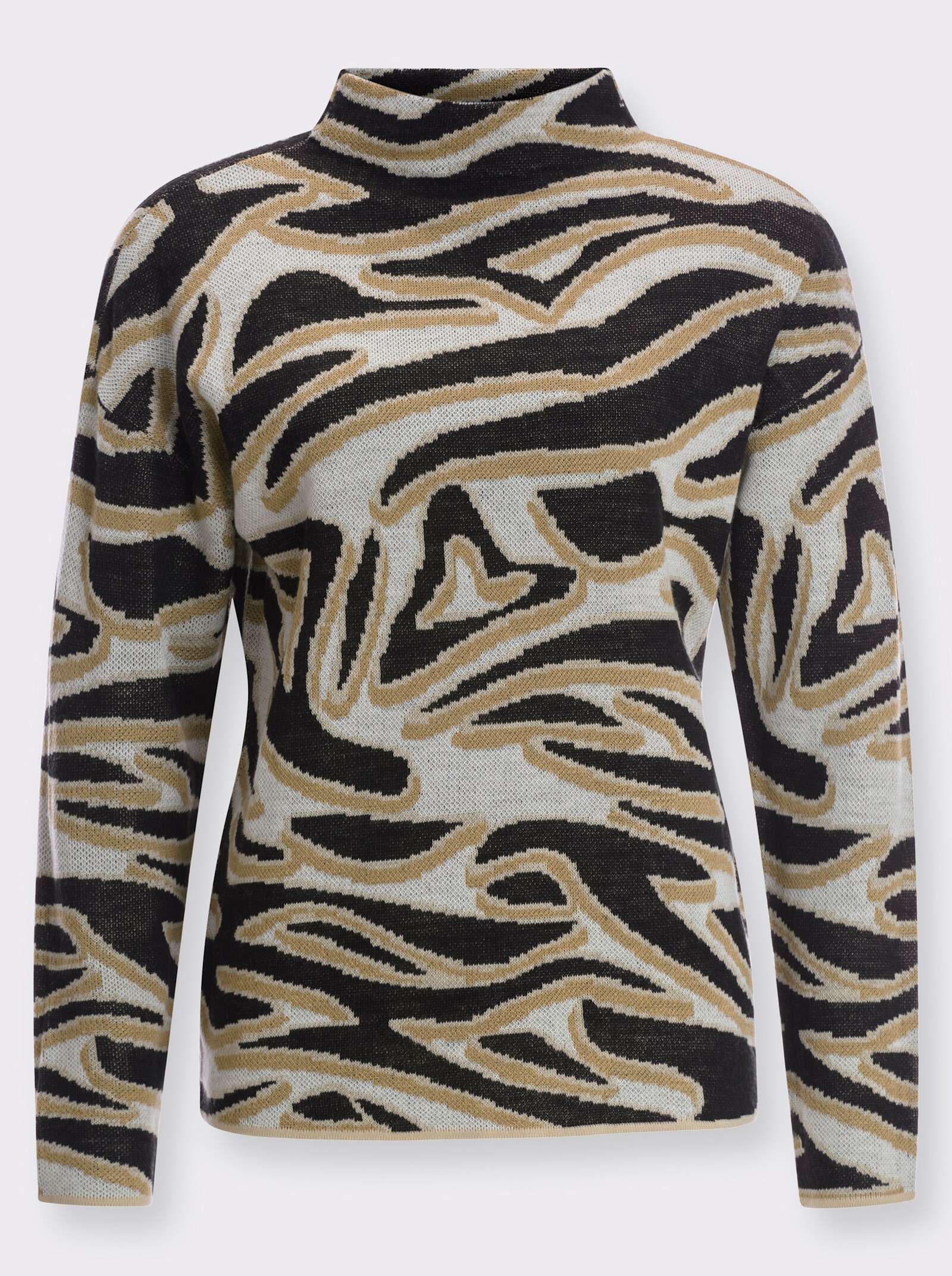 Jacquard-Pullover mit Kelchkragen - camel-schwarz-gemustert