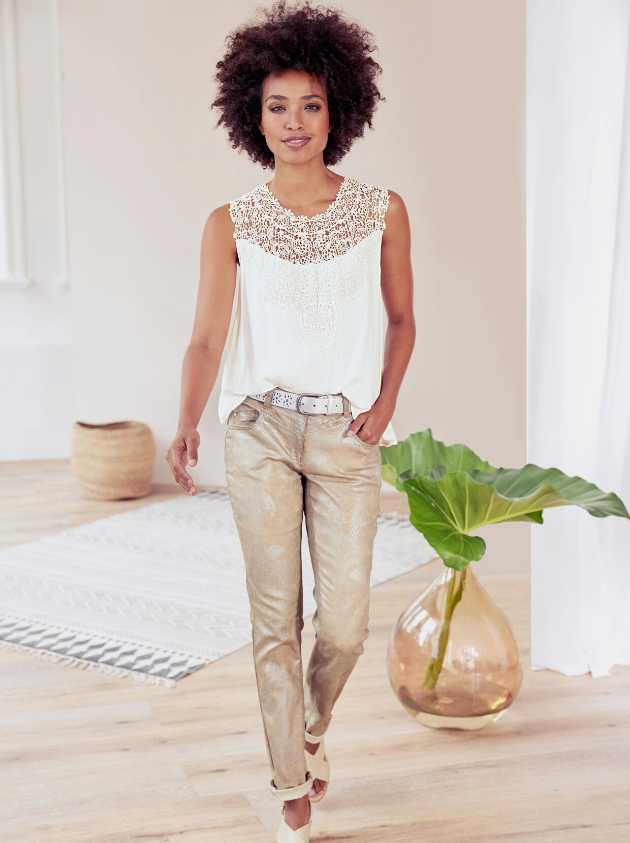 Linea Tesini Spitzentop - ecru