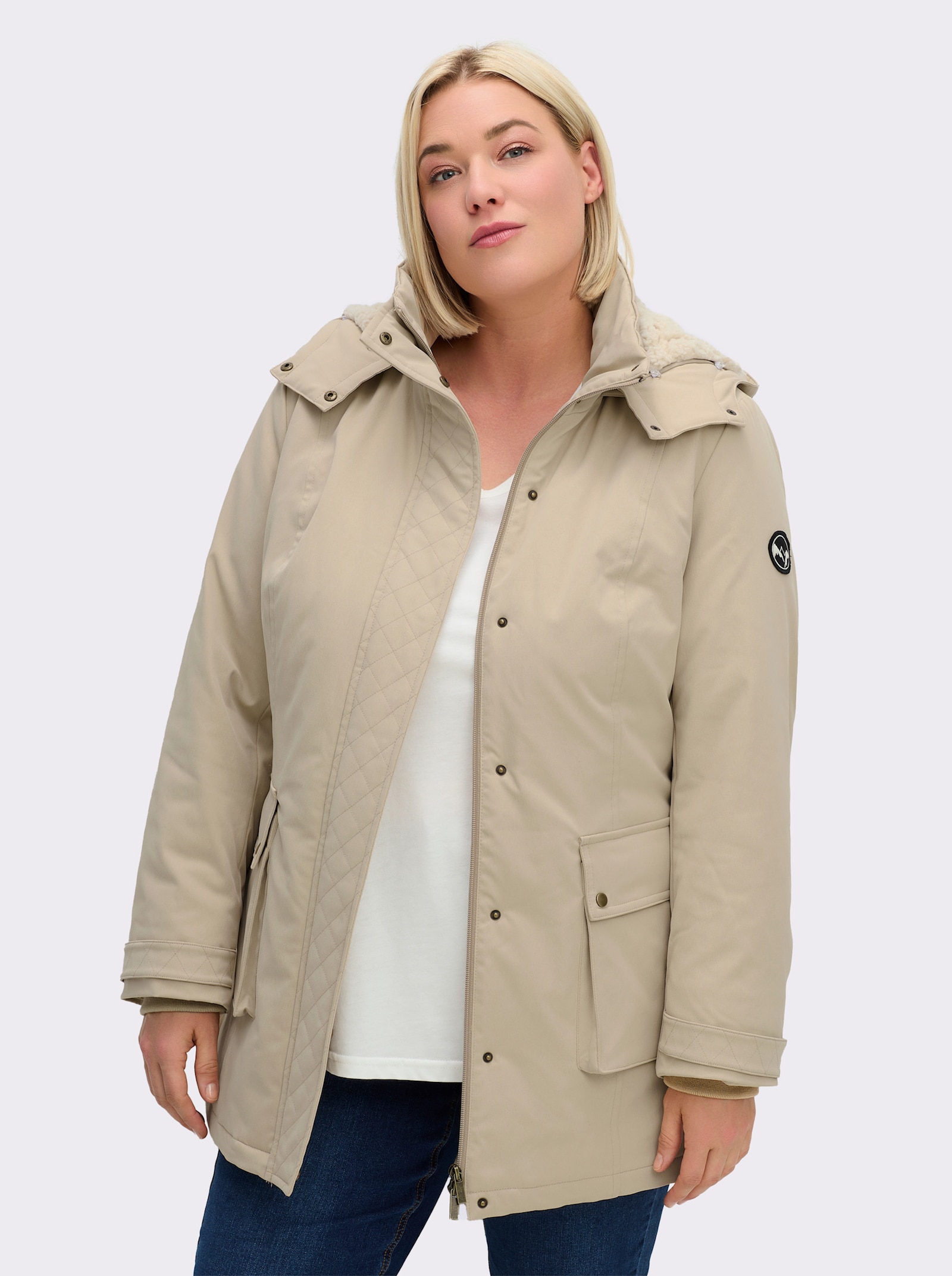 sheego Parka mit teilbarer Kapuze - beige