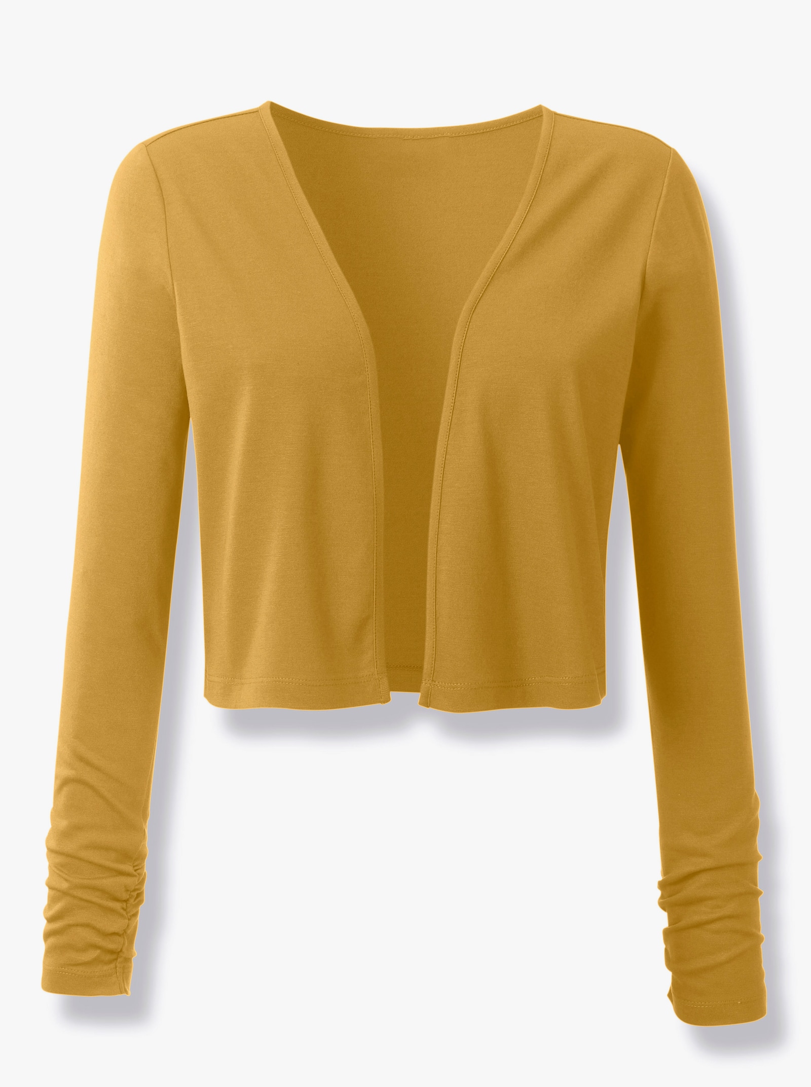 Úpletový kabátik, riasenie - okrová