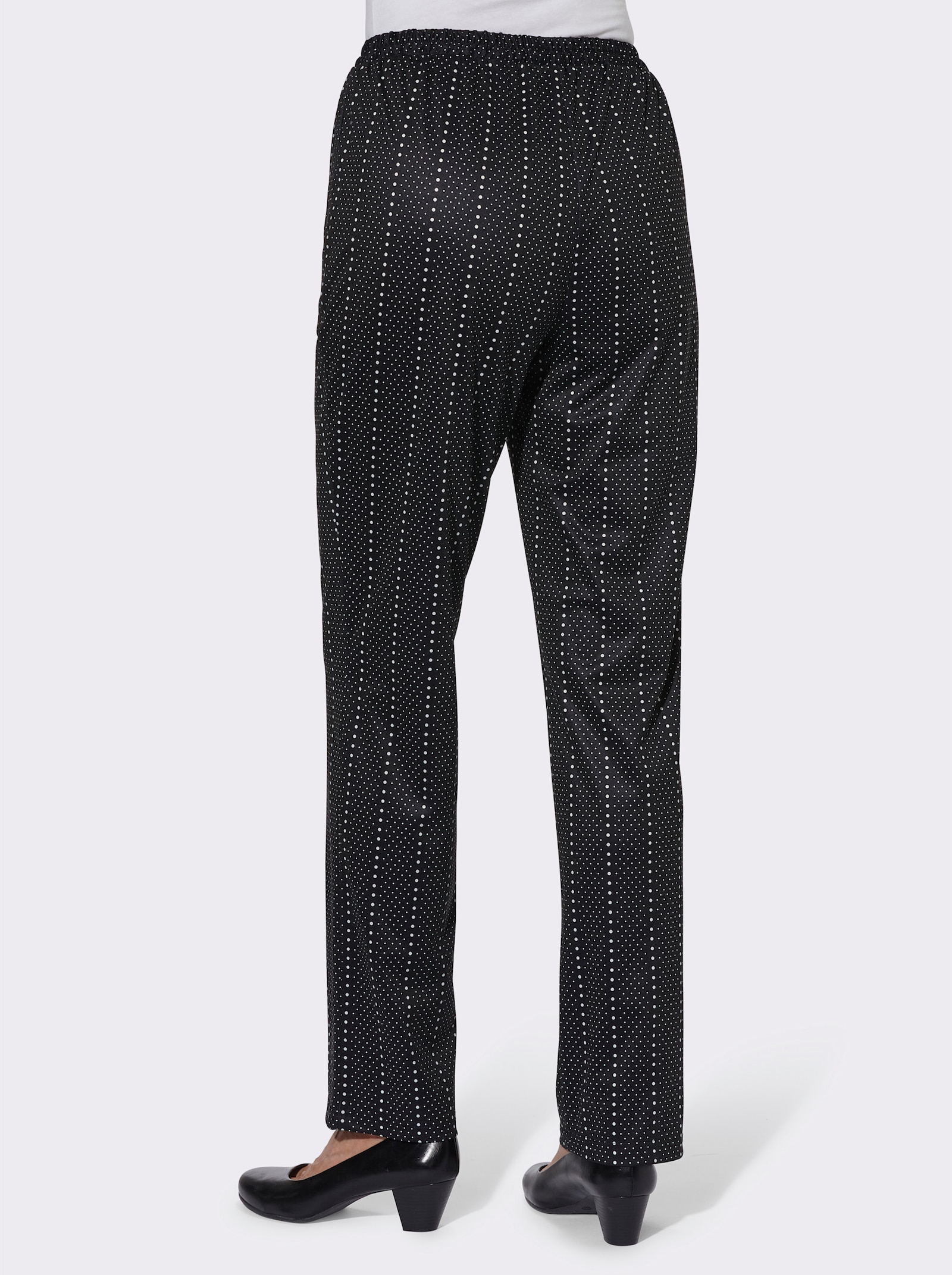 Jerseybroek met bindceintuur - zwart gestippeld