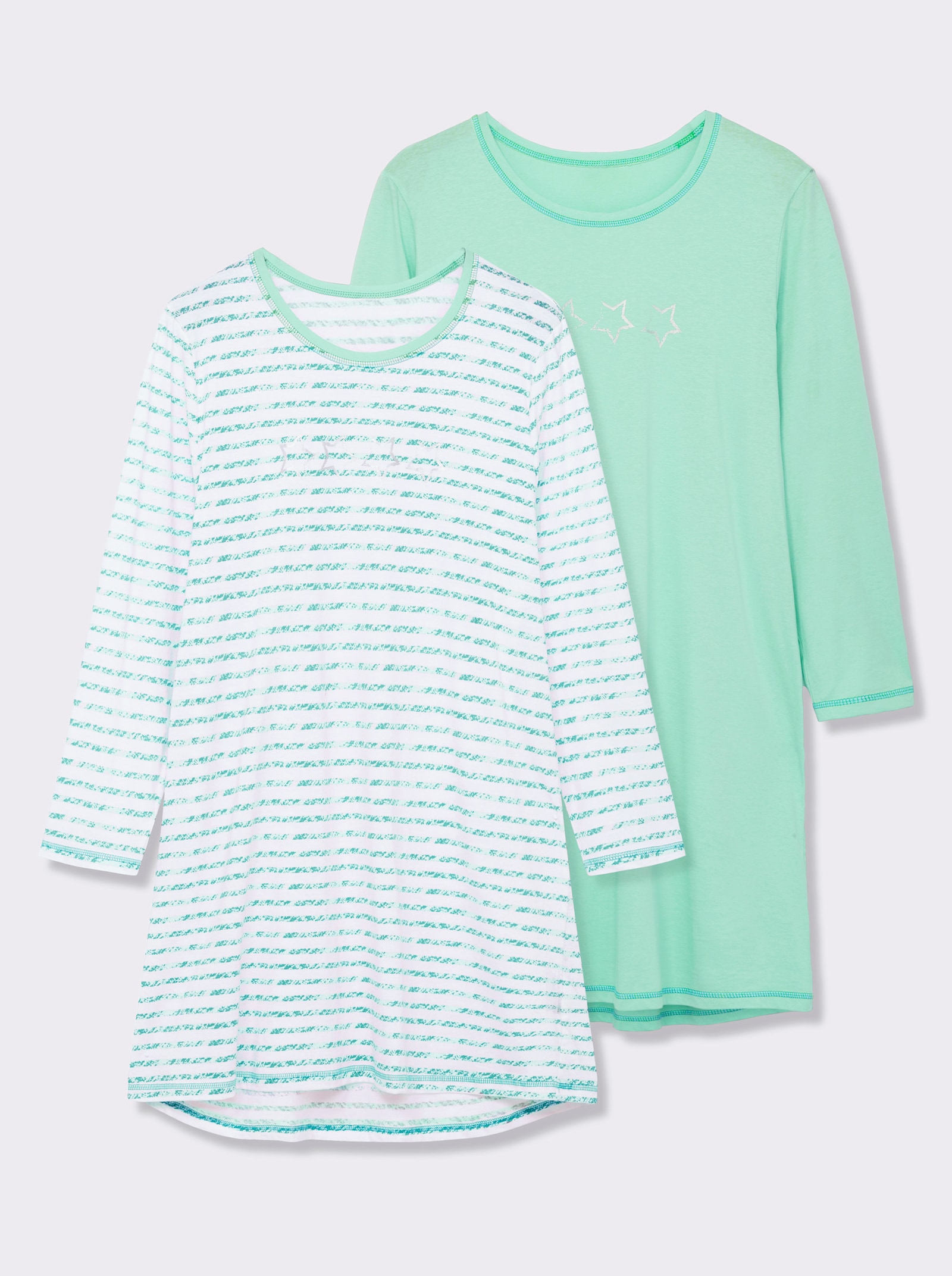 wäschepur Langarm Sleepshirts - mint + mint-gestreift