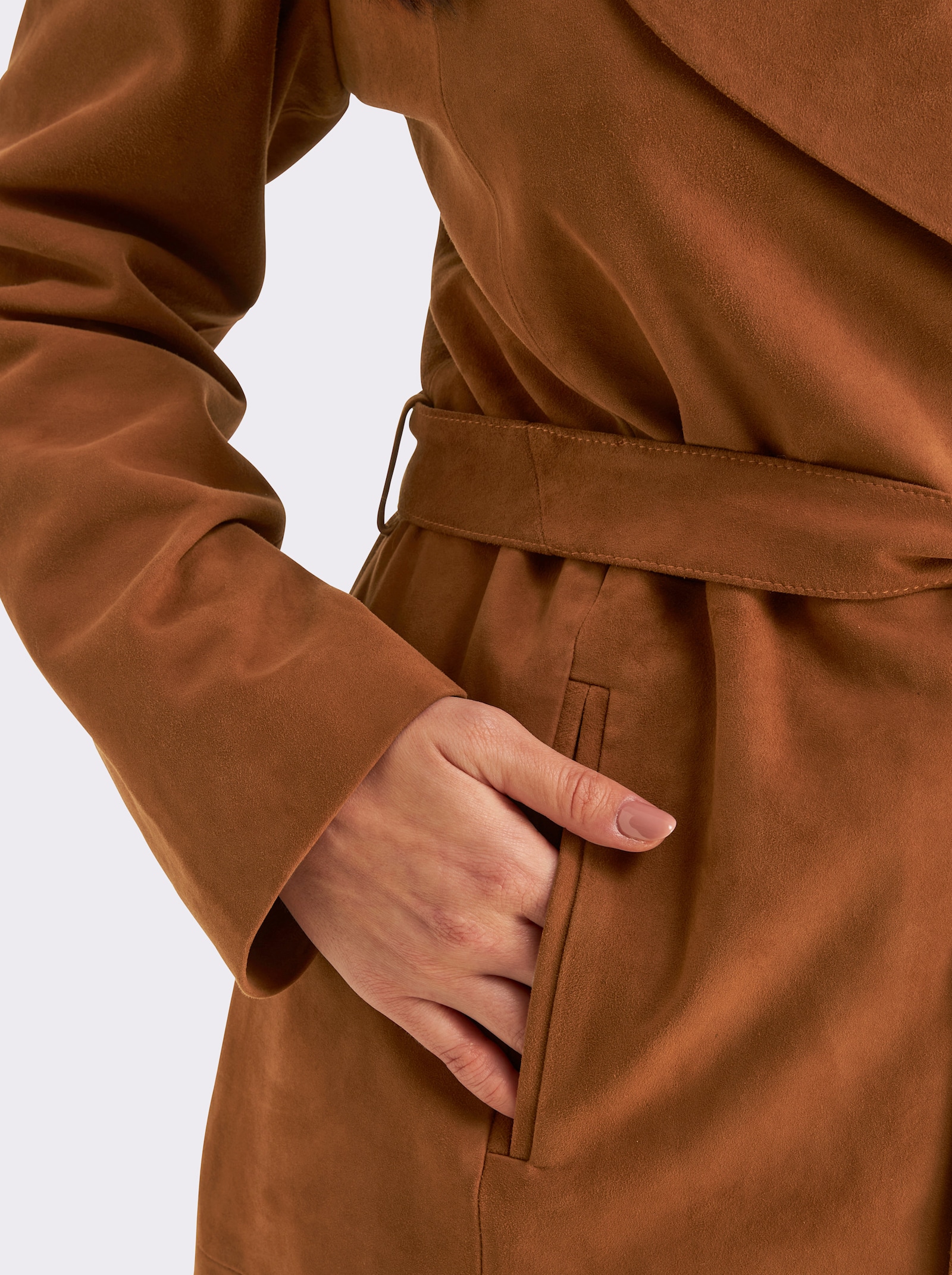 sheego Ledermantel aus Ziegenvelours - cognac