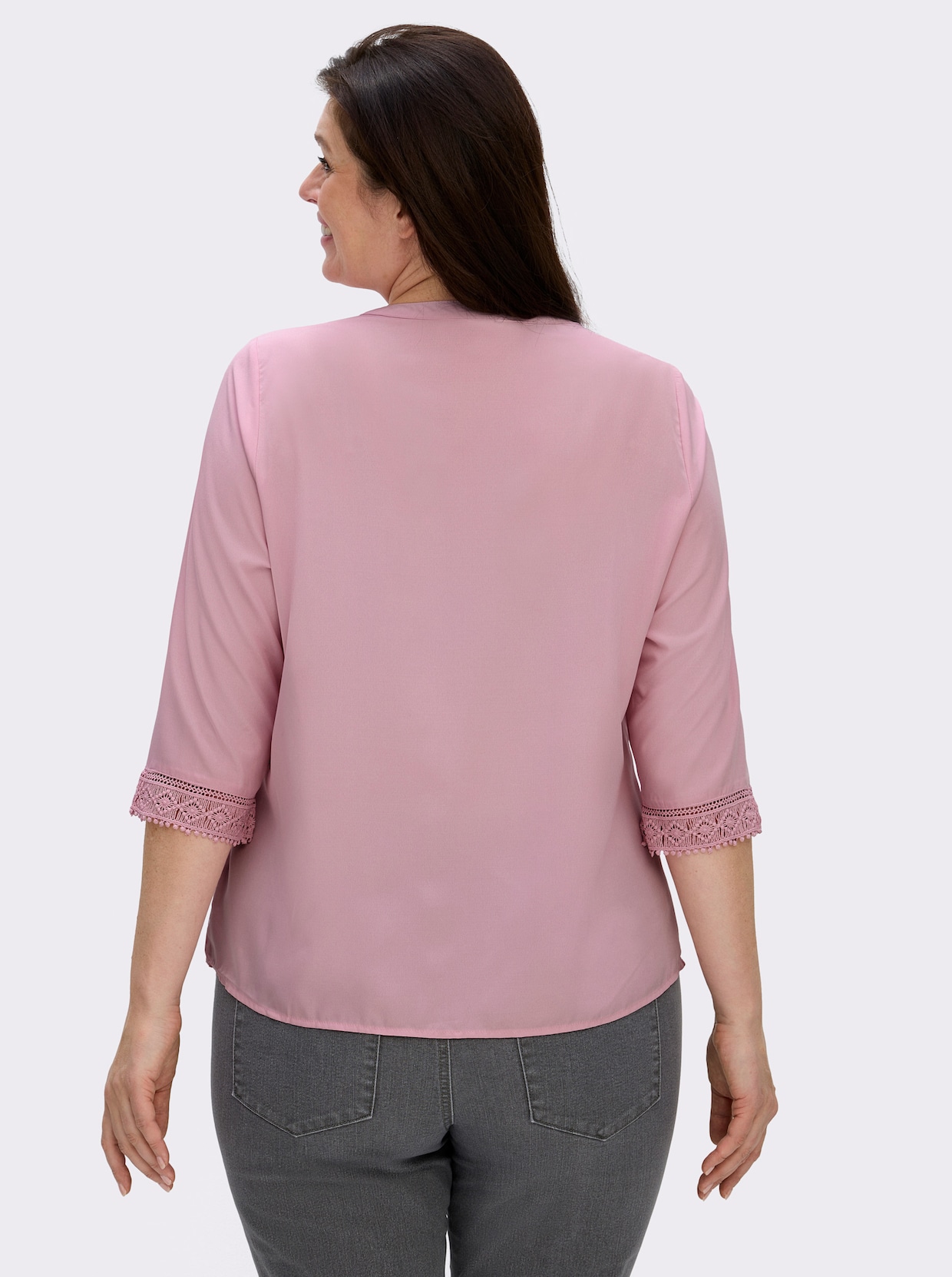 Schlupfbluse mit Spitze - rosé