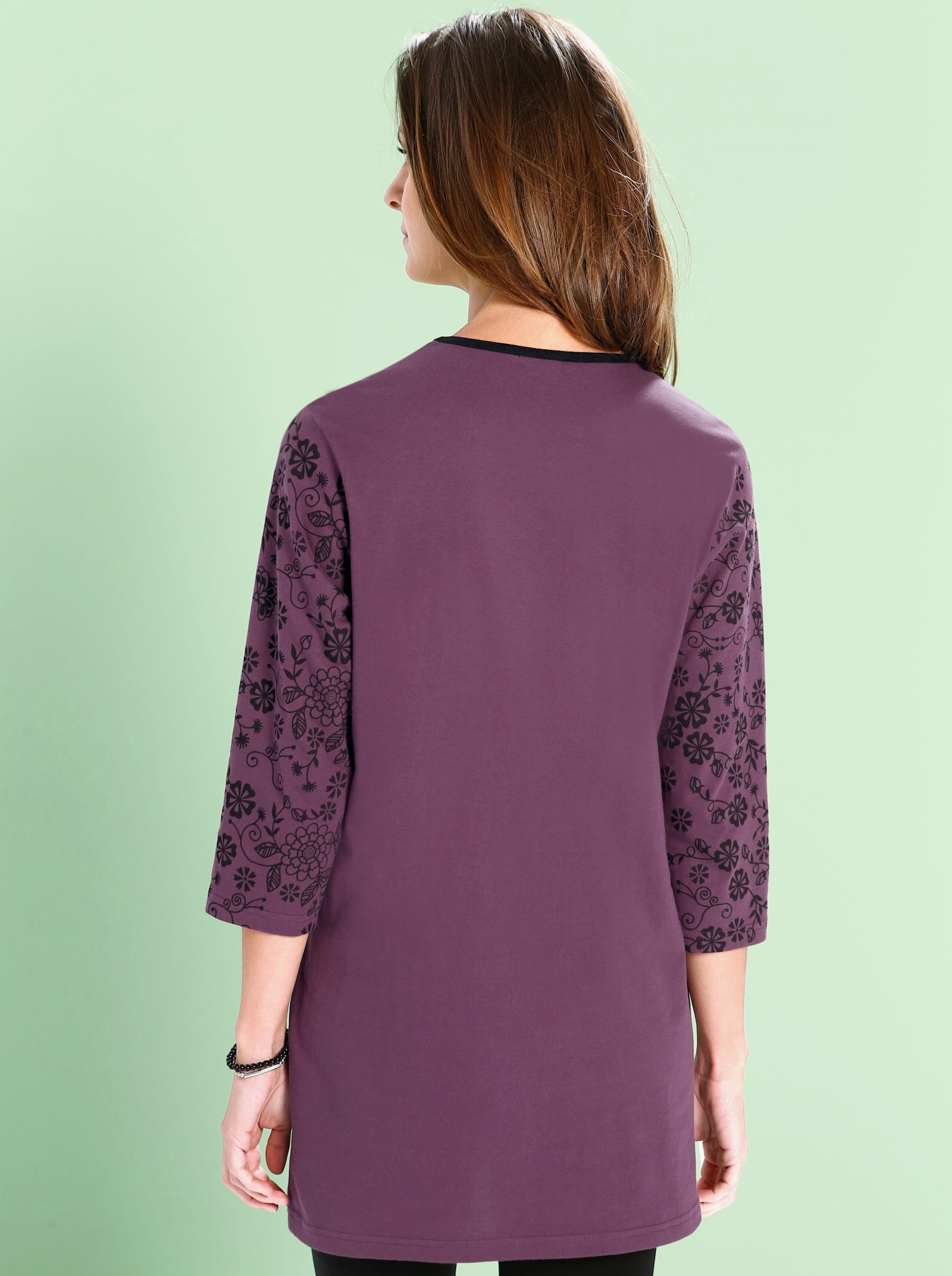 Lang shirt met 2 zakken - bordeaux/zwart