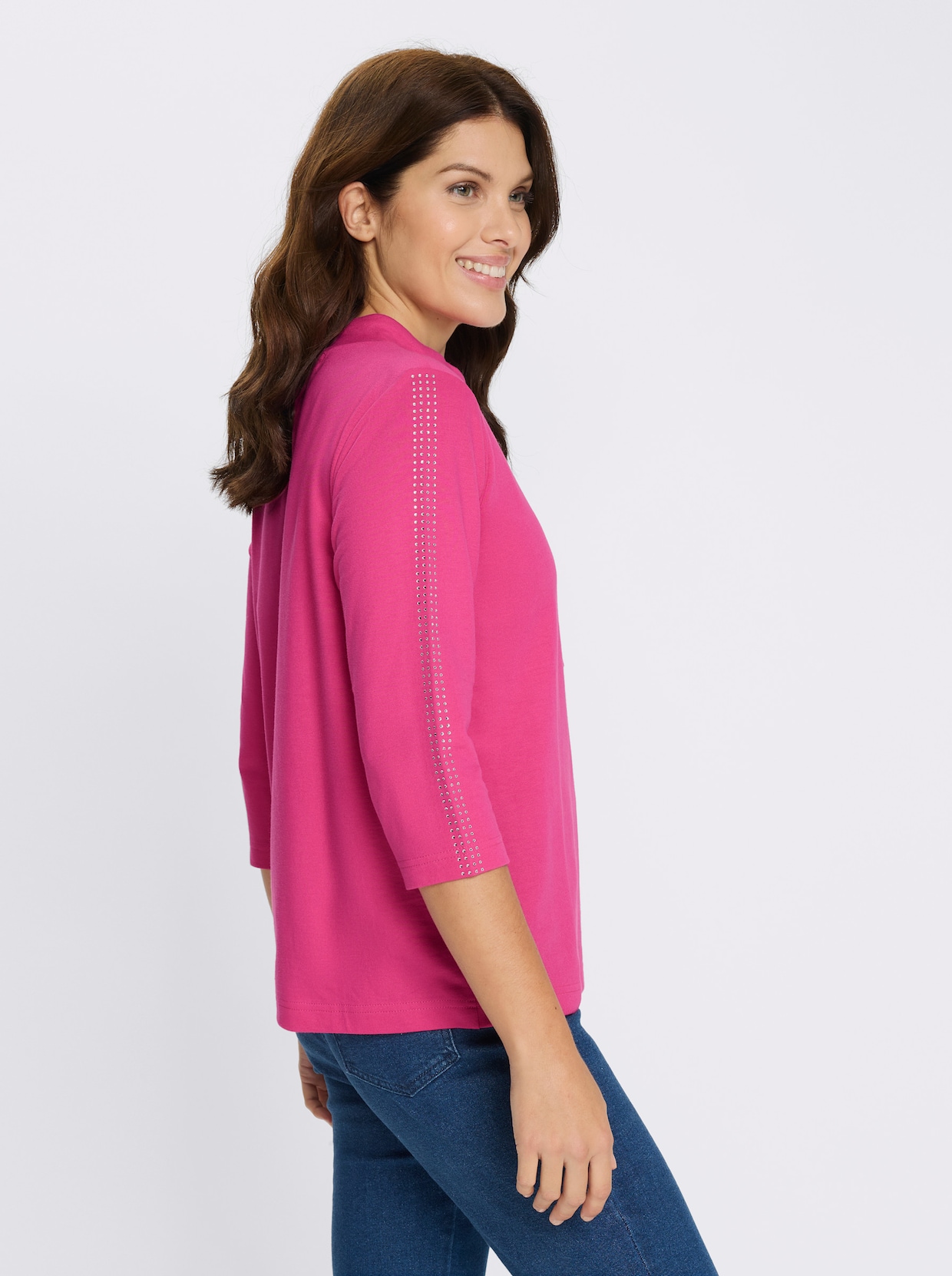 Sweatshirt mit Glitzersteinchen - fuchsia