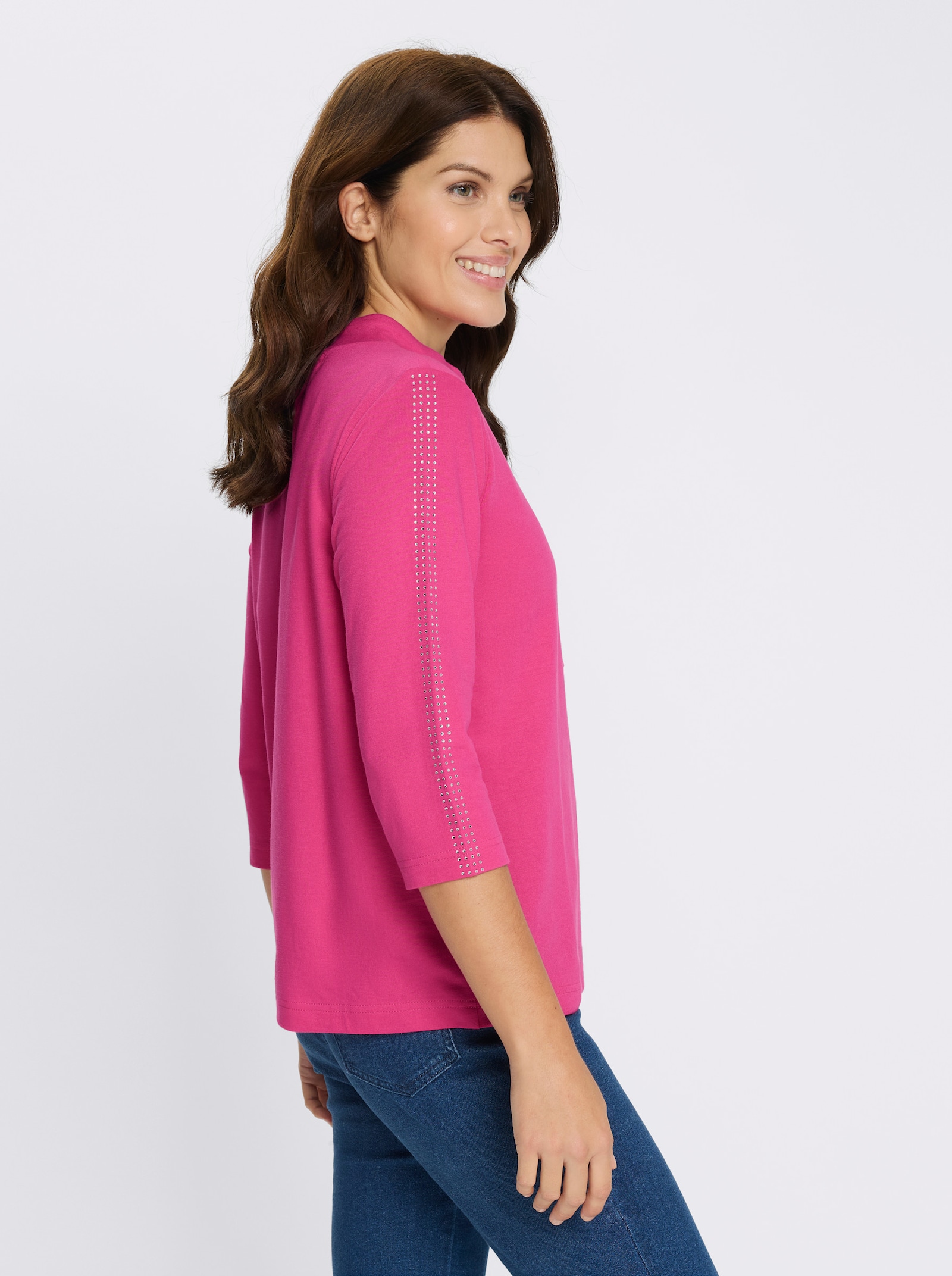 Sweatshirt mit Glitzersteinchen - fuchsia