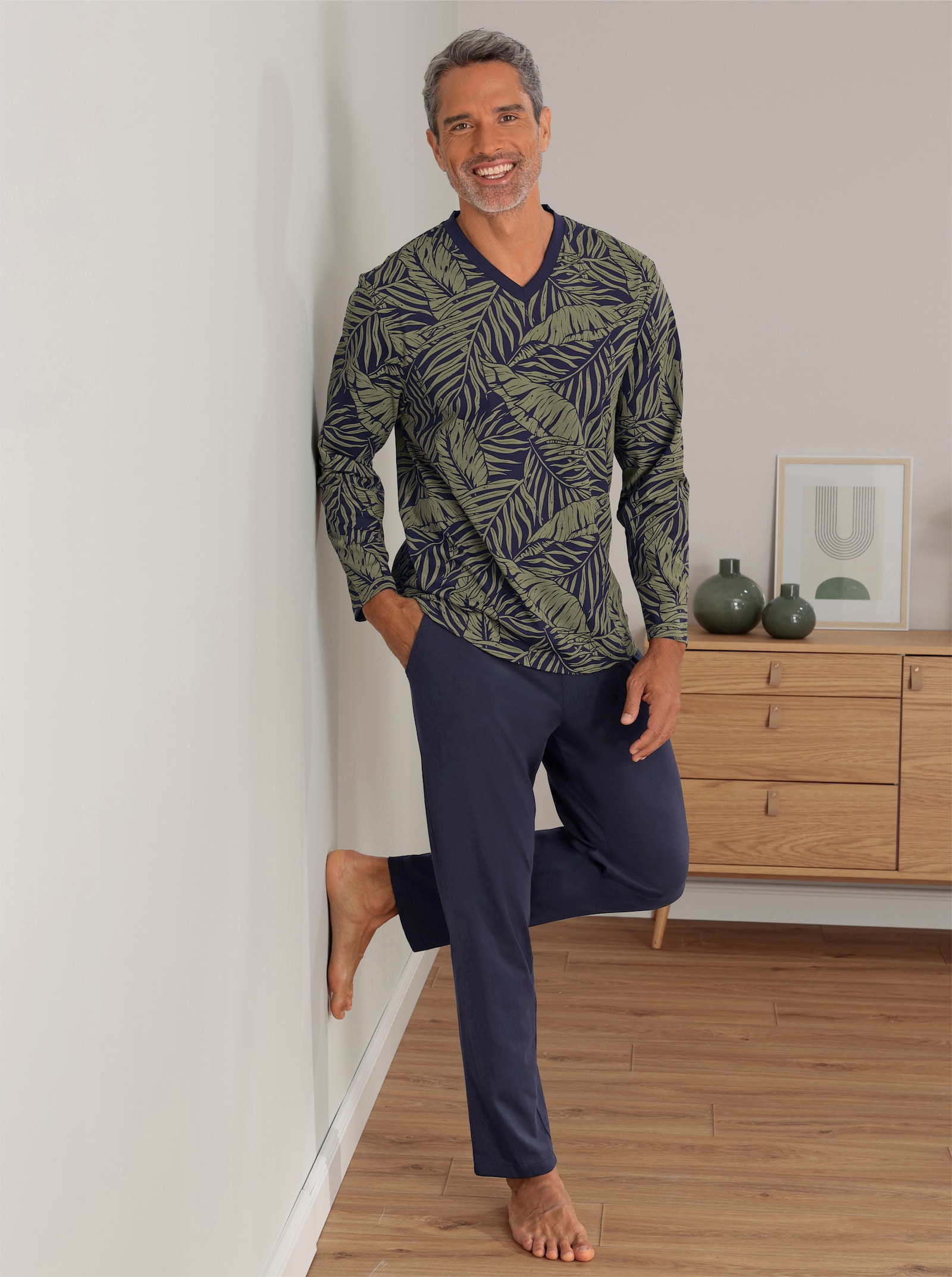 wäschepur men Schlafanzug - marine-khaki-bedruckt