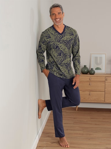 wäschepur men Schlafanzug - marine-khaki-bedruckt