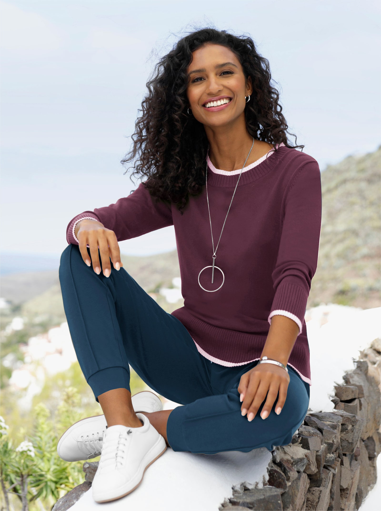 heine Pull en tricot fin - lie-de-vin