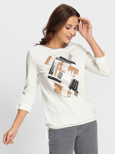 Print-Shirt mit silberfarbigen Details - ecru-schwarz-bedruckt