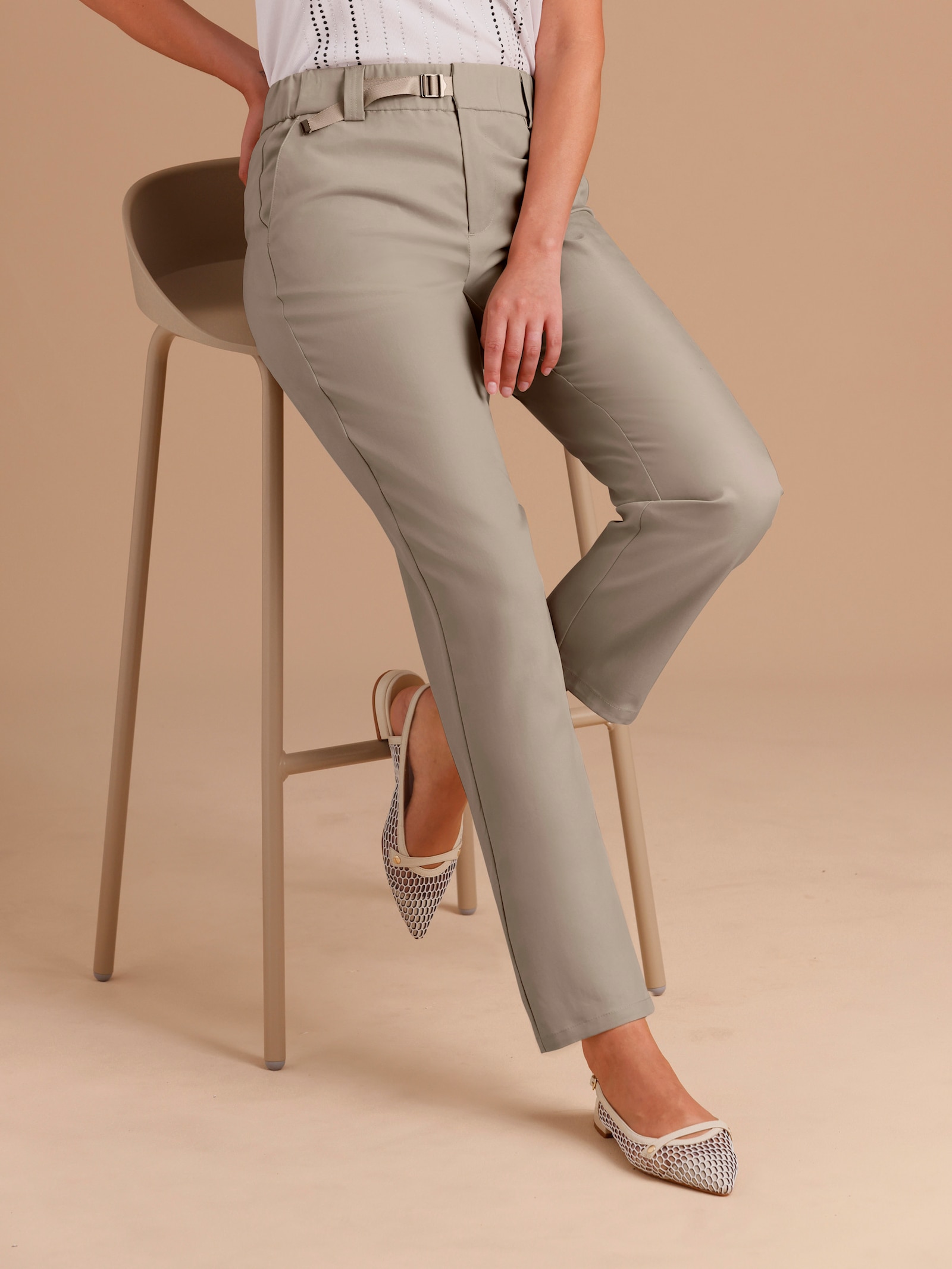 CREATION L PREMIUM Chinohose mit Ripsband - sesam