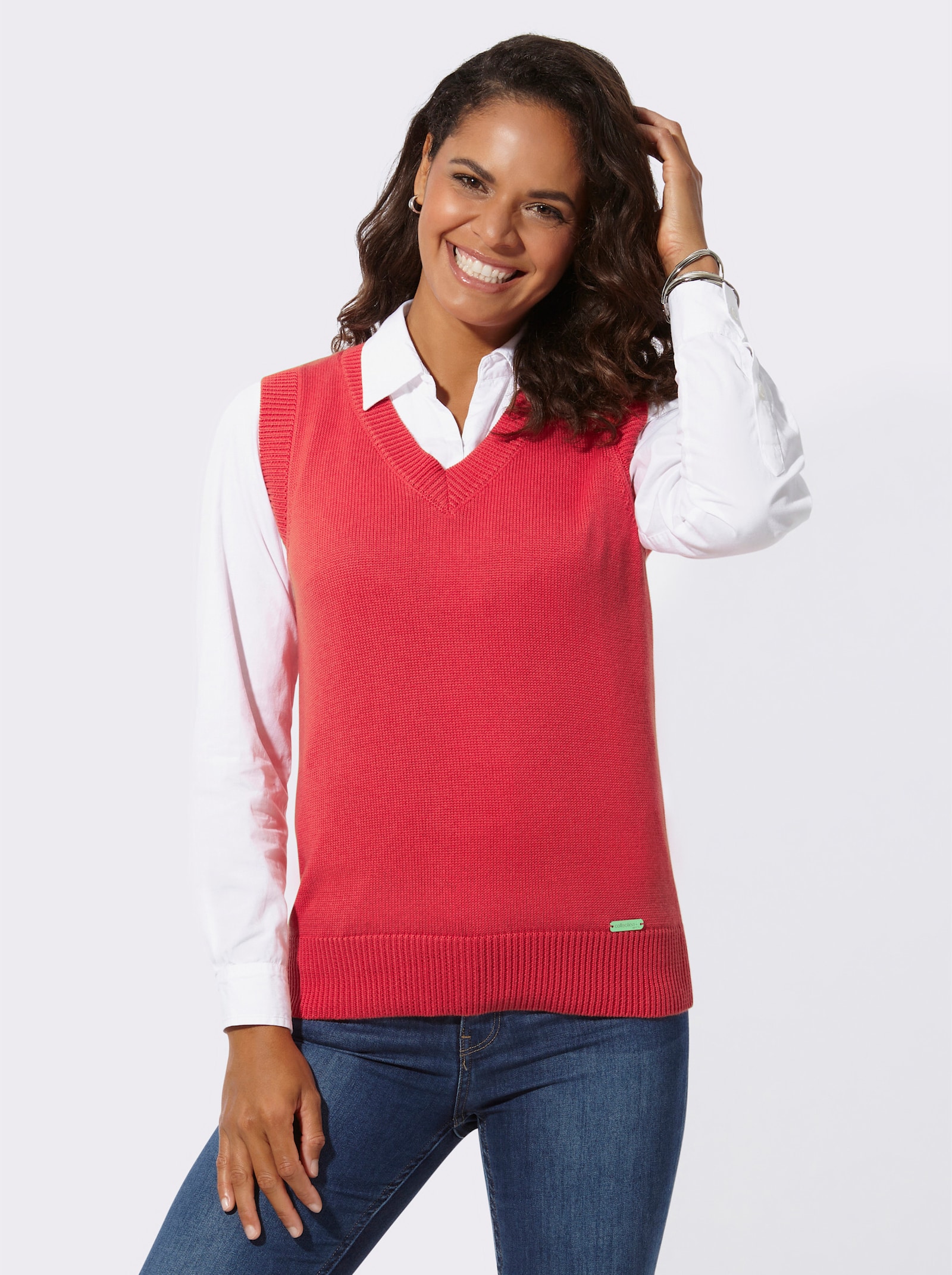 Slip-over met ribboorden - koraalrood