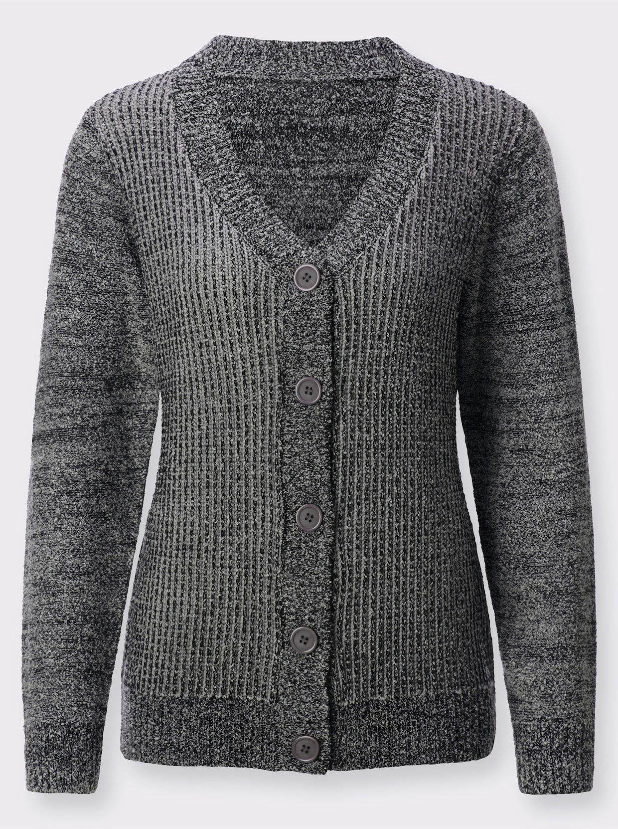 Strickjacke - schwarz-steingrau-meliert