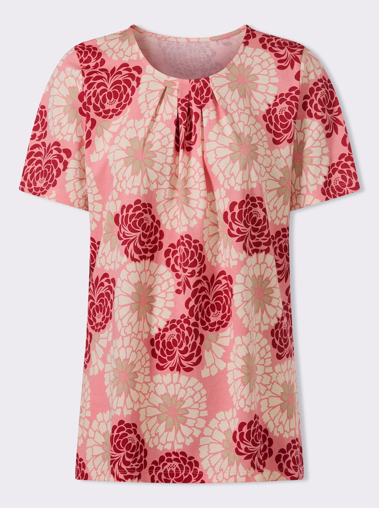 Longshirt in schmeichelnder A-Linie - flamingo-kirsche-bedruckt