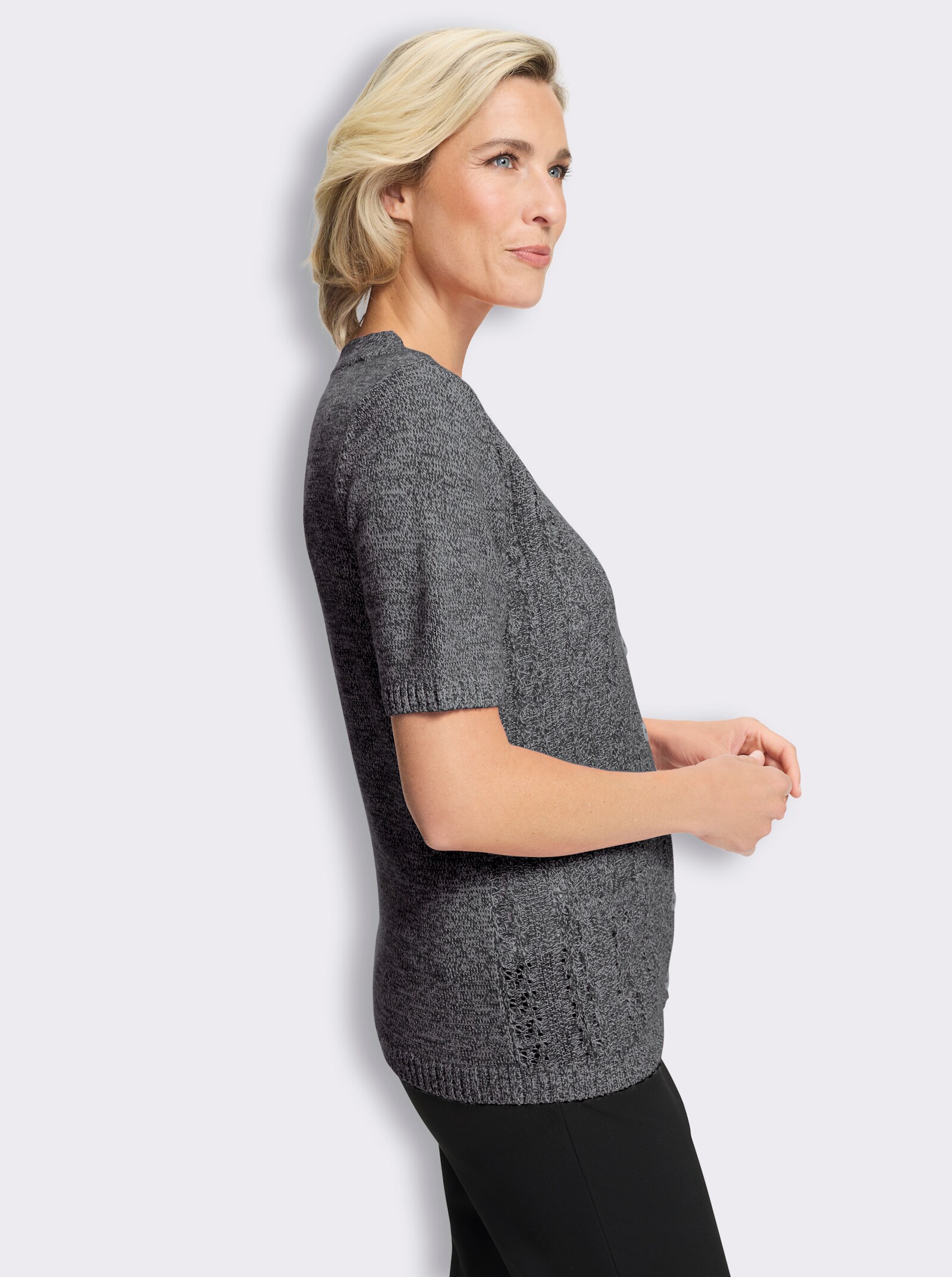 Vest met geschulpte randen - zwart/lichtgrijs gemêleerd
