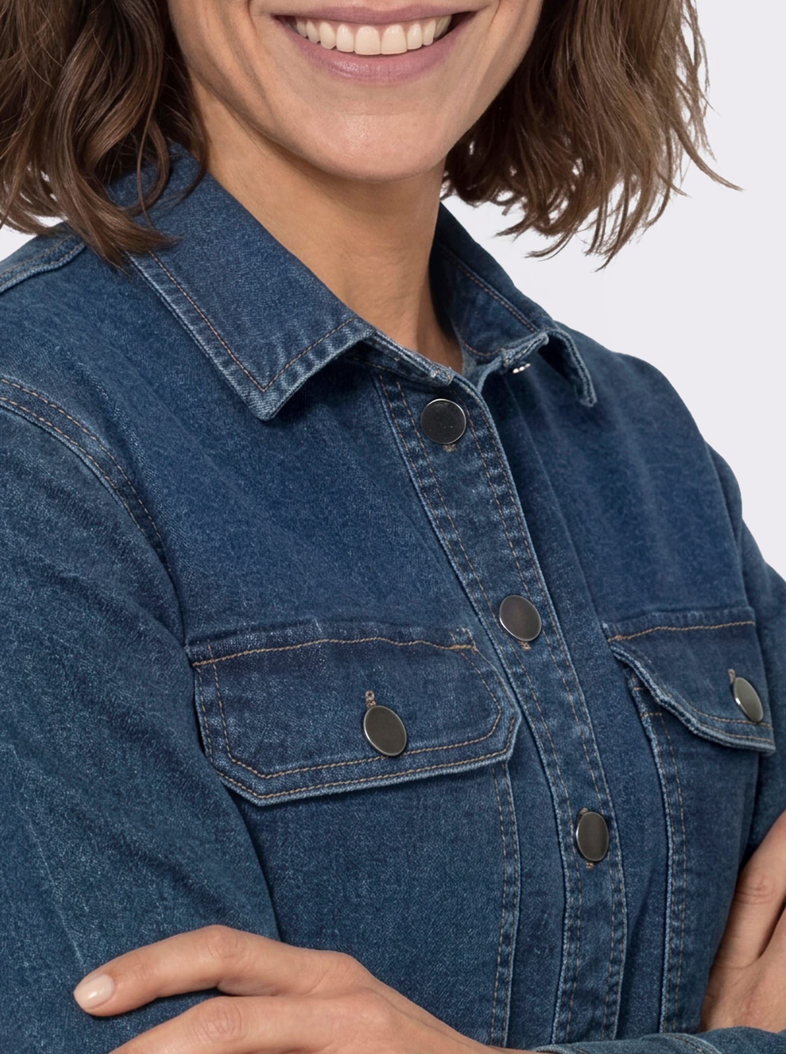 Jeansbluse im Oversized-Schnitt - blue-stone-washed