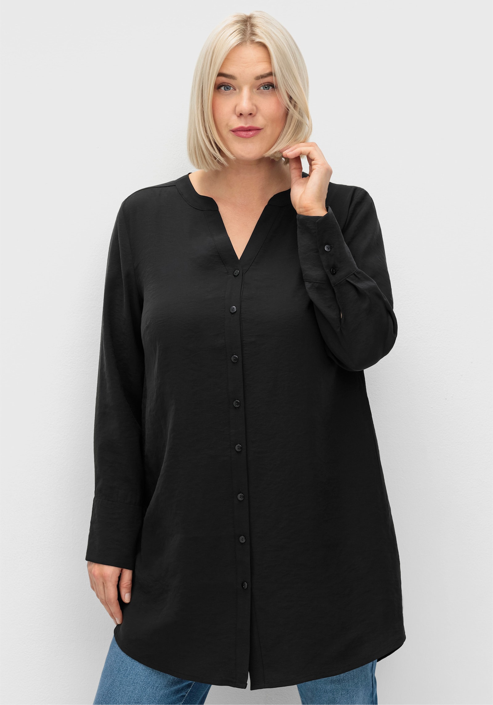 sheego Longbluse mit Raffungen - schwarz