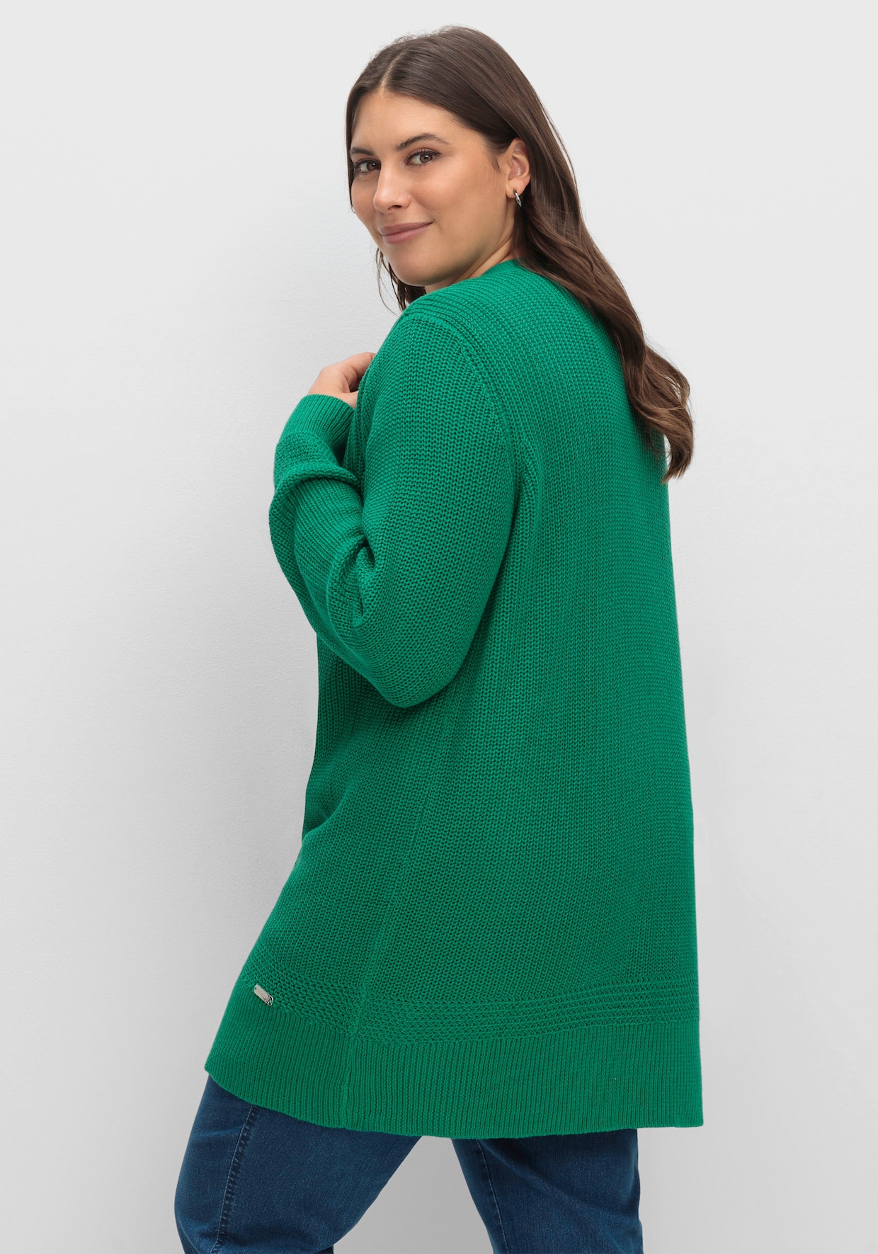 Longstrickjacke in passformgerechter Verarbeitung - grün