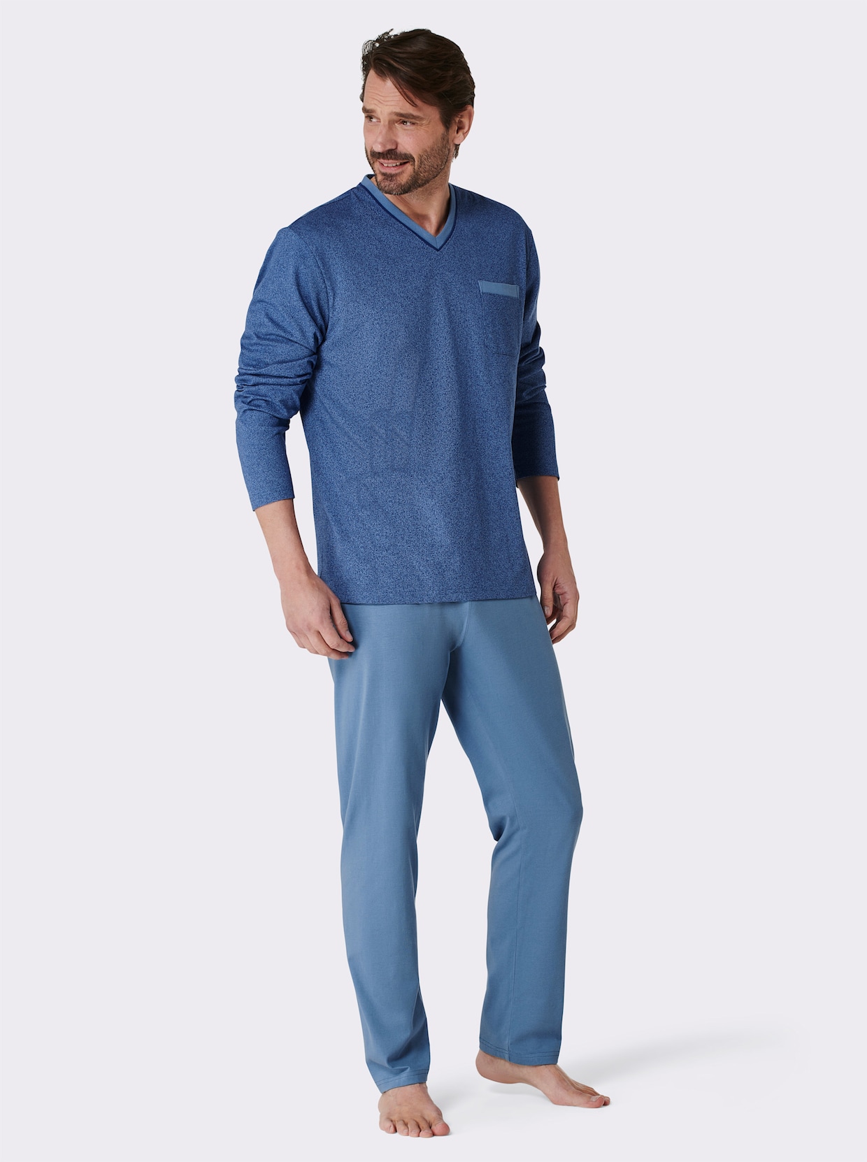 wäschepur men Pyjama - middenblauw geprint