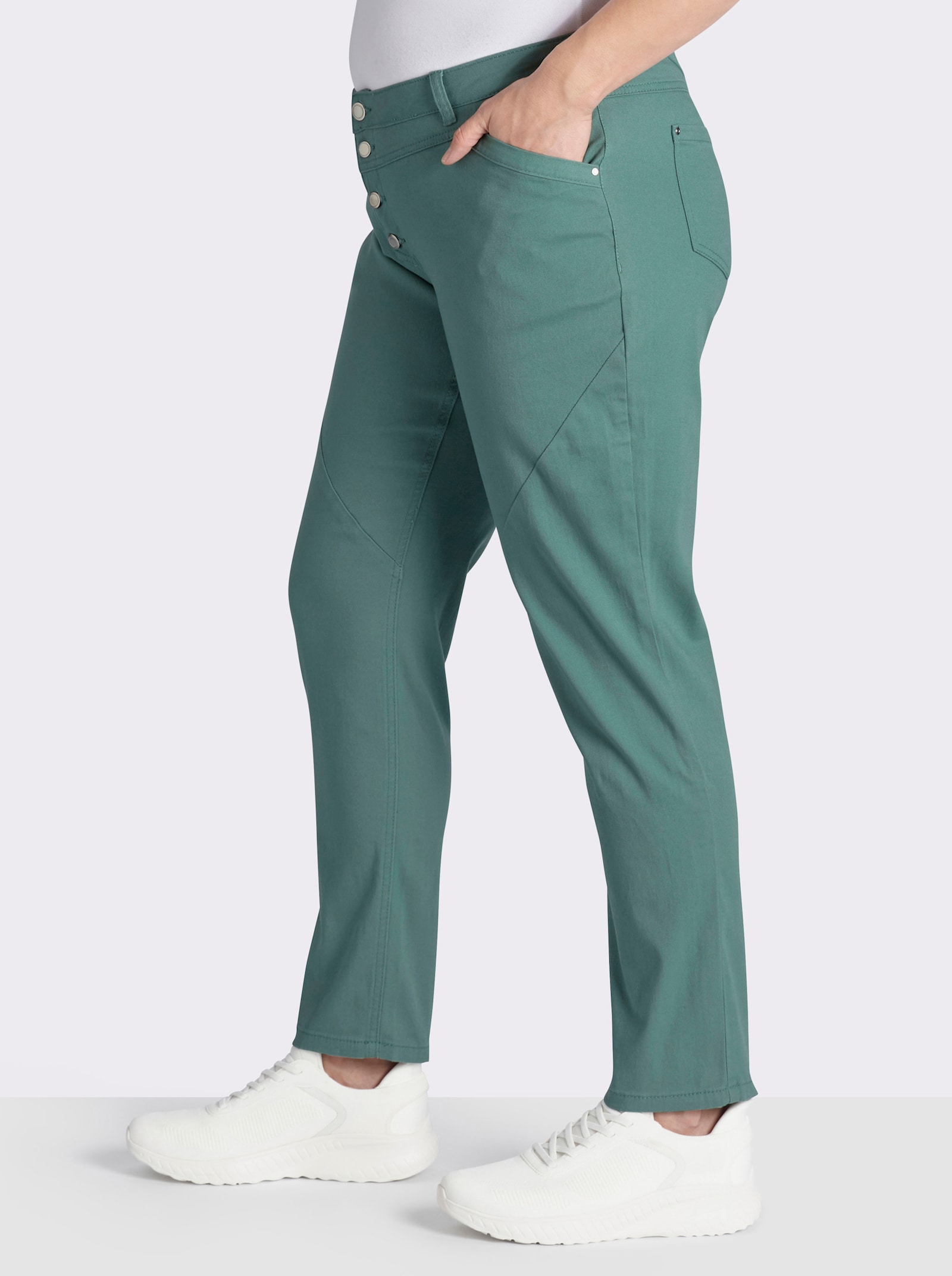 Jeans mit Knopfleiste statt Reißverschluss - jade