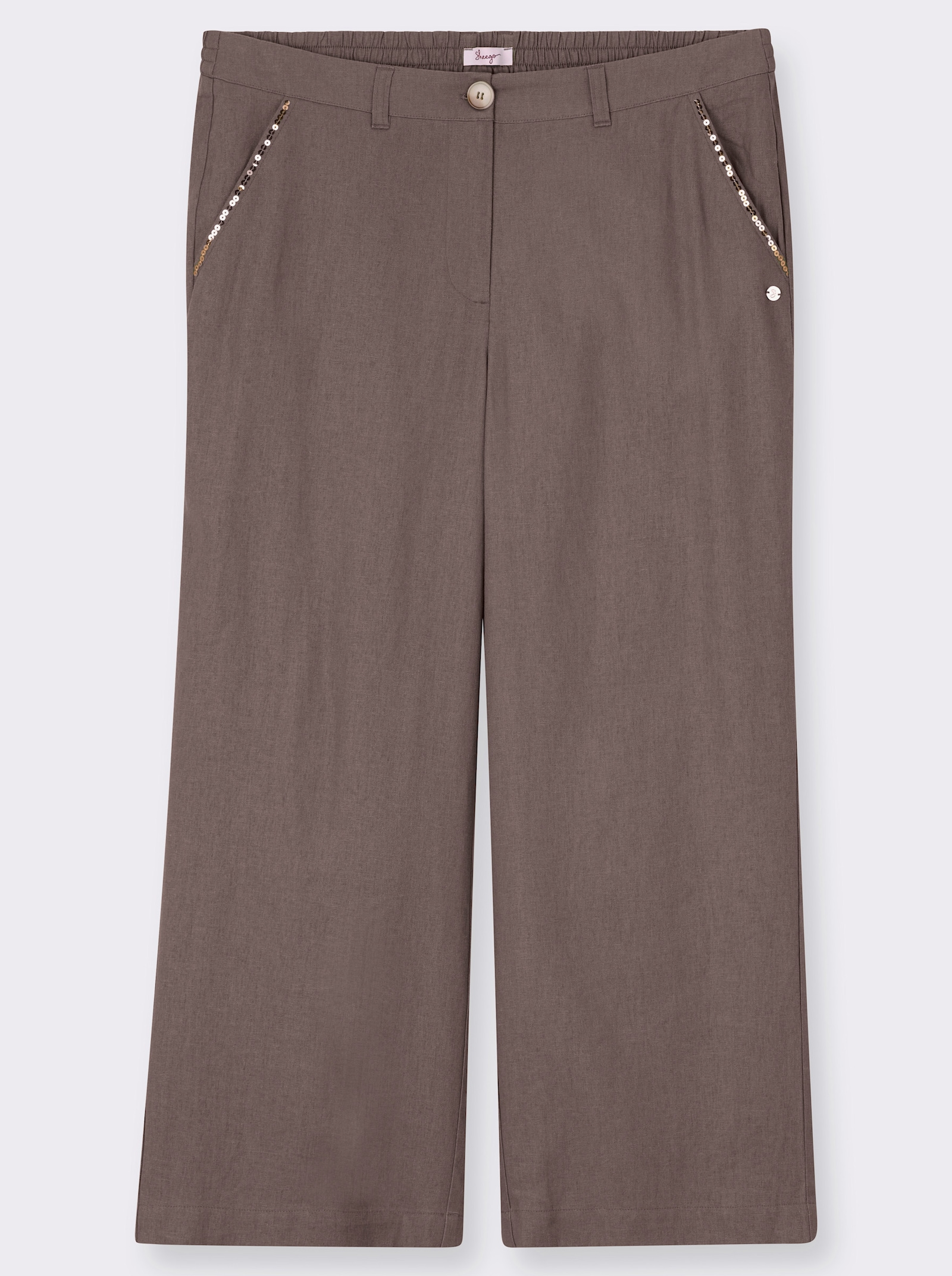 sheego Leinenhose mit Pailletten an den Taschen - dunkeltaupe