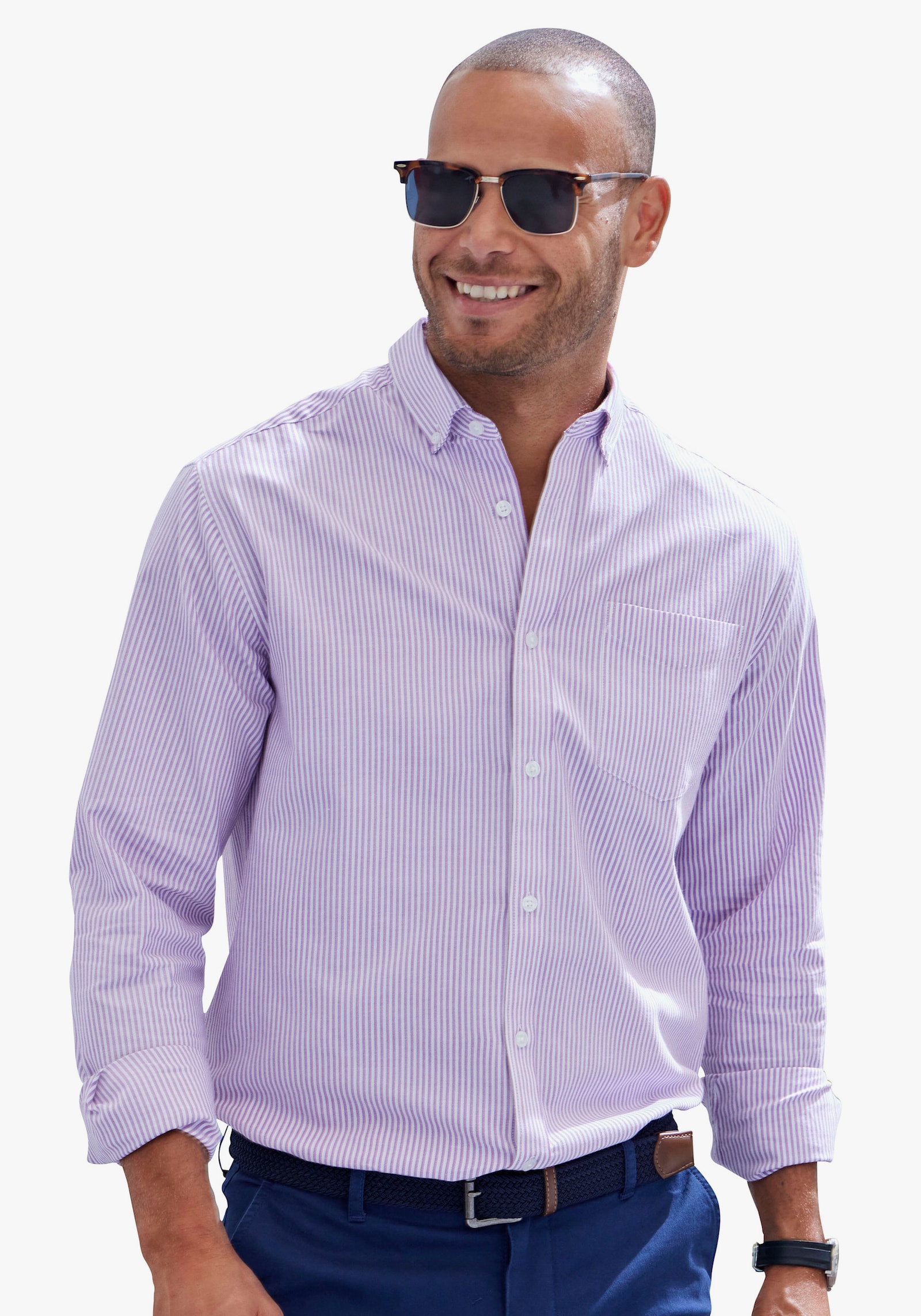 H.I.S Langarmhemd - lila / weiss