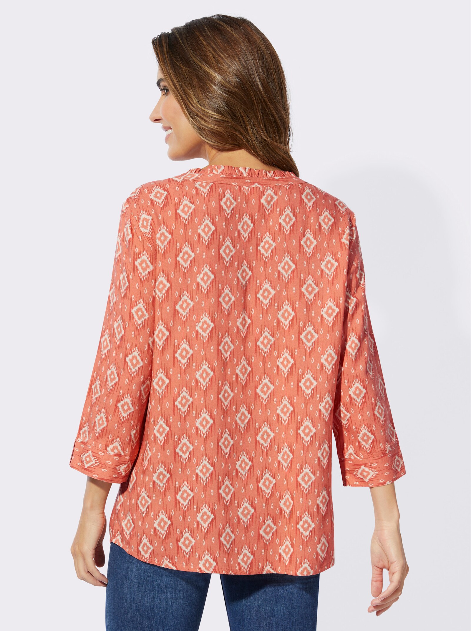 Comfortblouse met etnopatroon - papaja/zand bedrukt