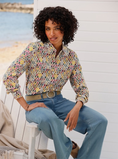 heine Druckbluse mit Ornament-Dessin - petrol-ocker-bedruckt
