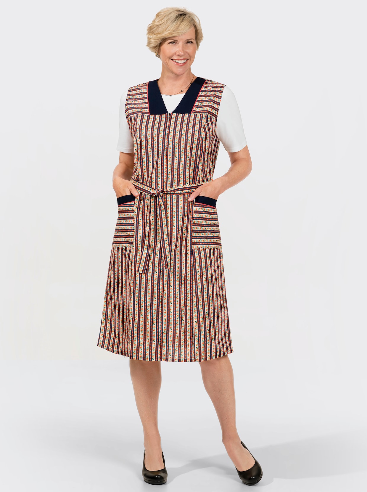 3/4-damesblouse - marine/papaja bedrukt