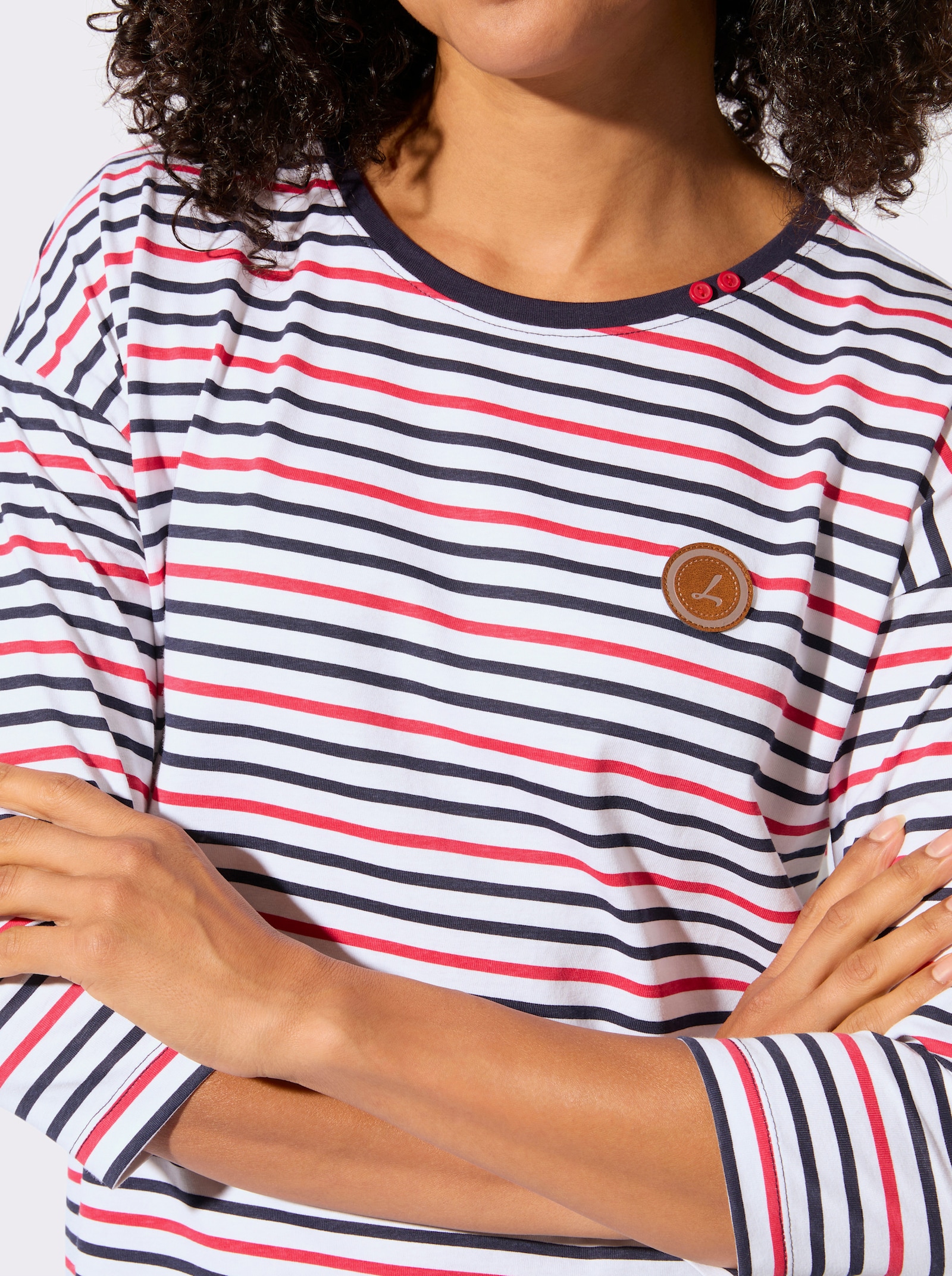 Ringelshirt mit 3/4-Ärmeln - weiß-marine-geringelt