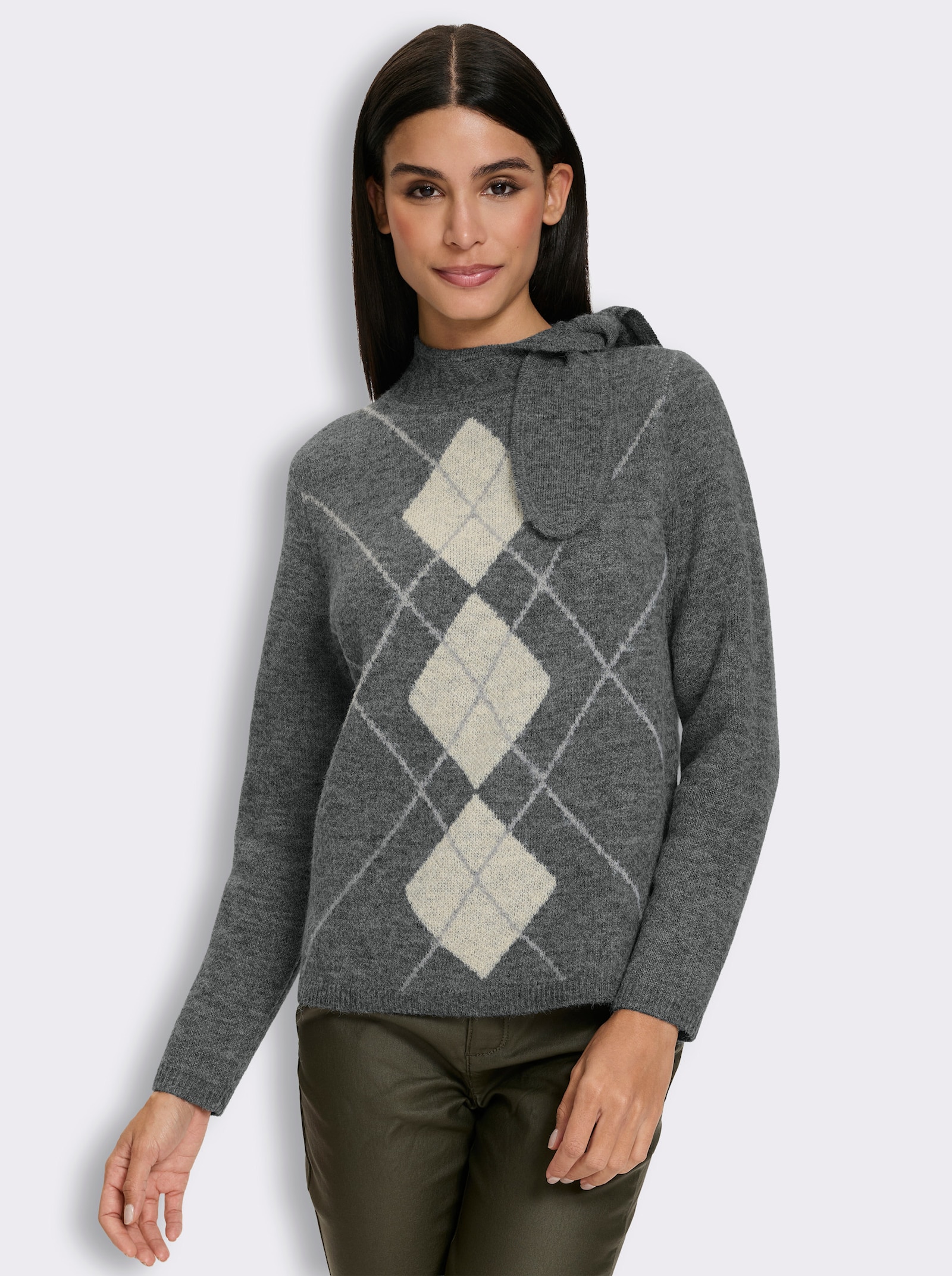 heine Jacquardpullover mit Rautenmuster - anthrazit-sand-gemustert