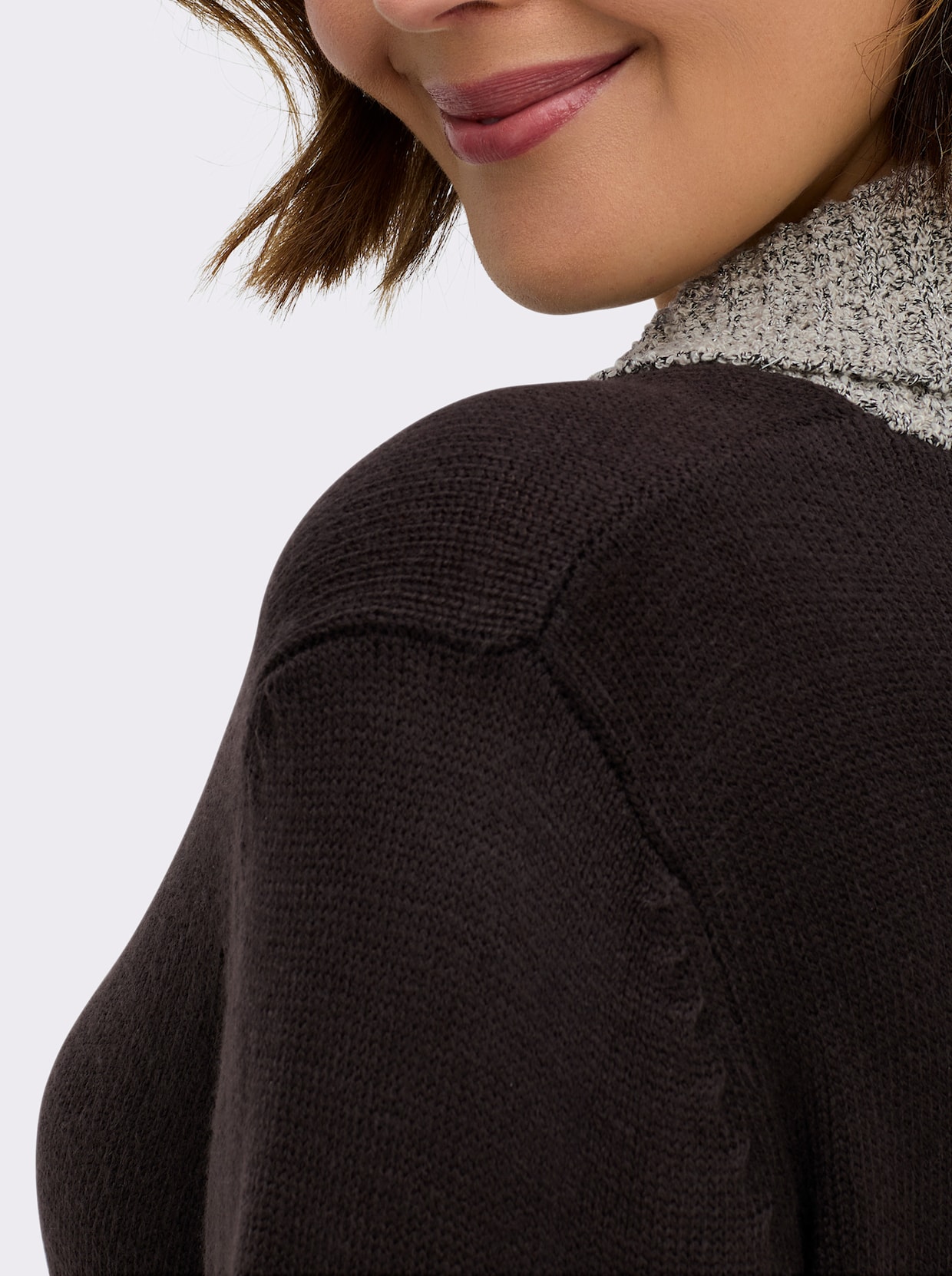 Strickpullover mit Blumen-Stickerei - anthrazit