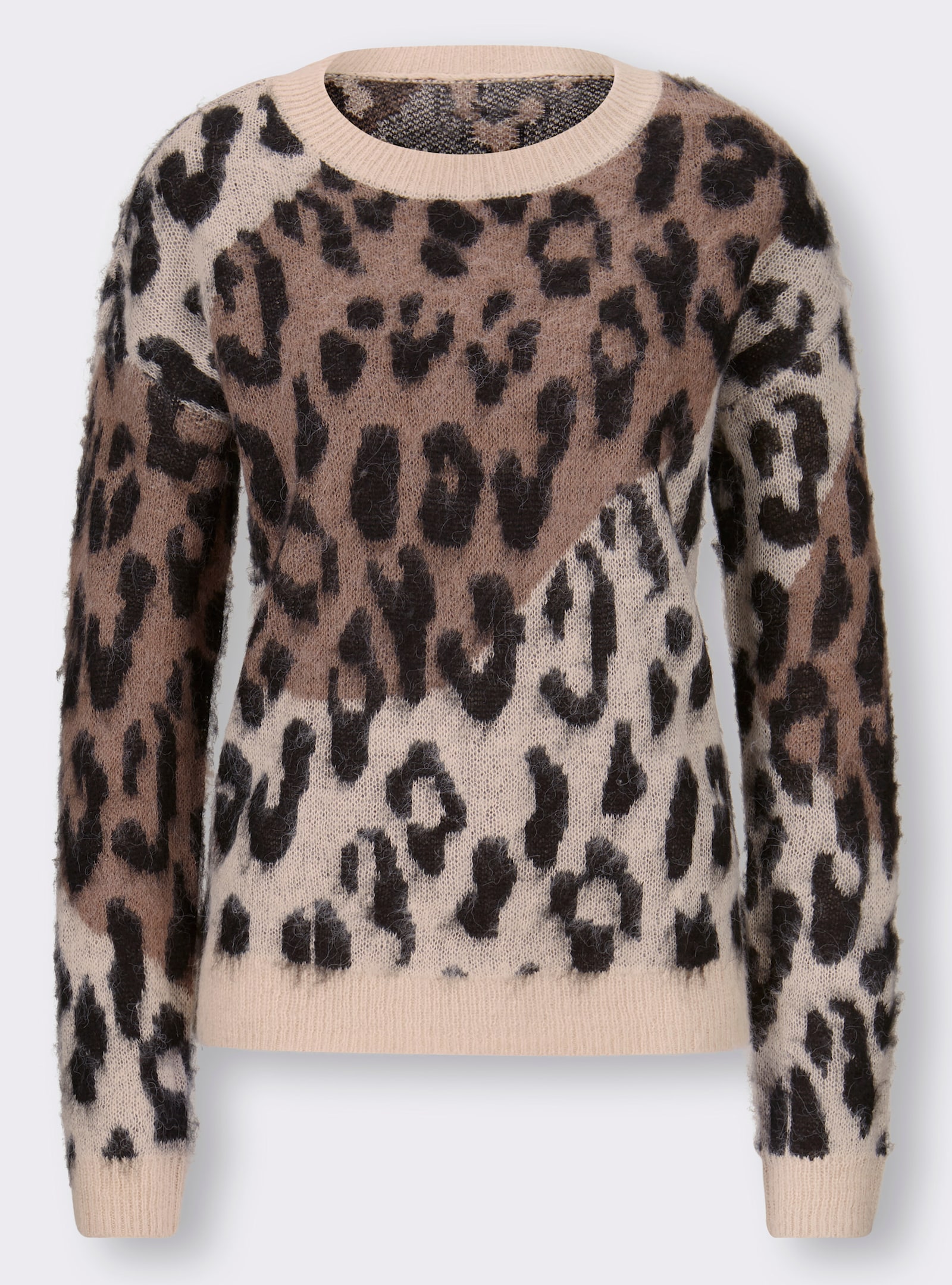 heine Pullover van jacquard met pluisgaren - zwart/taupe gedessineerd