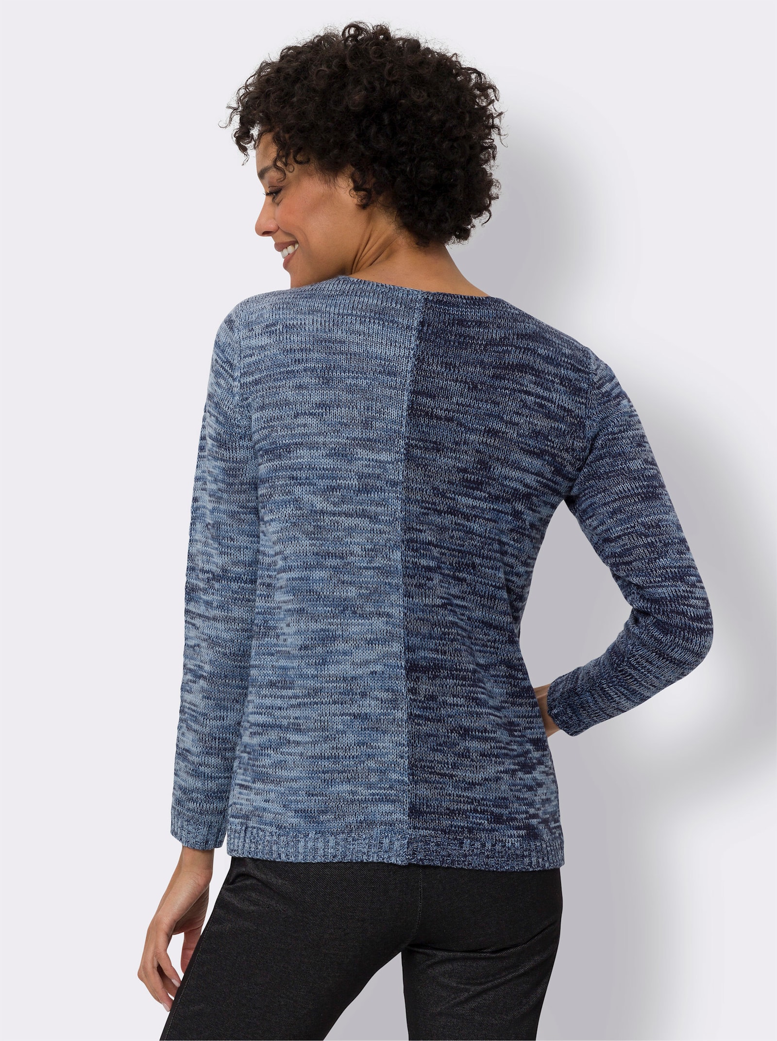 Langarm-Pullover im 2-farbigen Melange-Strick - marine-eisblau-meliert