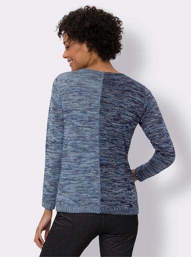 Langarm-Pullover - marine-eisblau-meliert