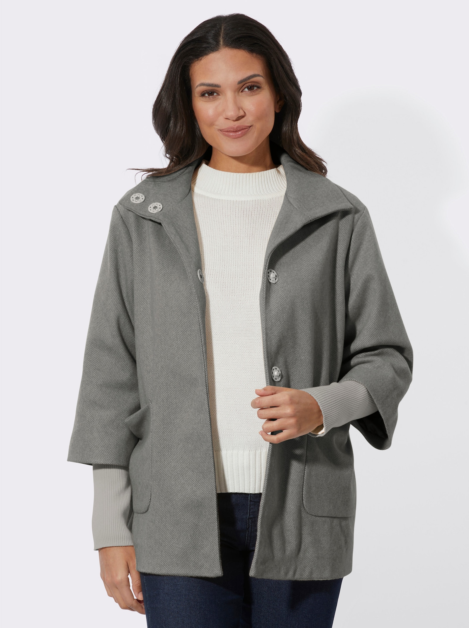 Jacke mit hohem Stehkragen - steingrau-anthrazit-gestreift