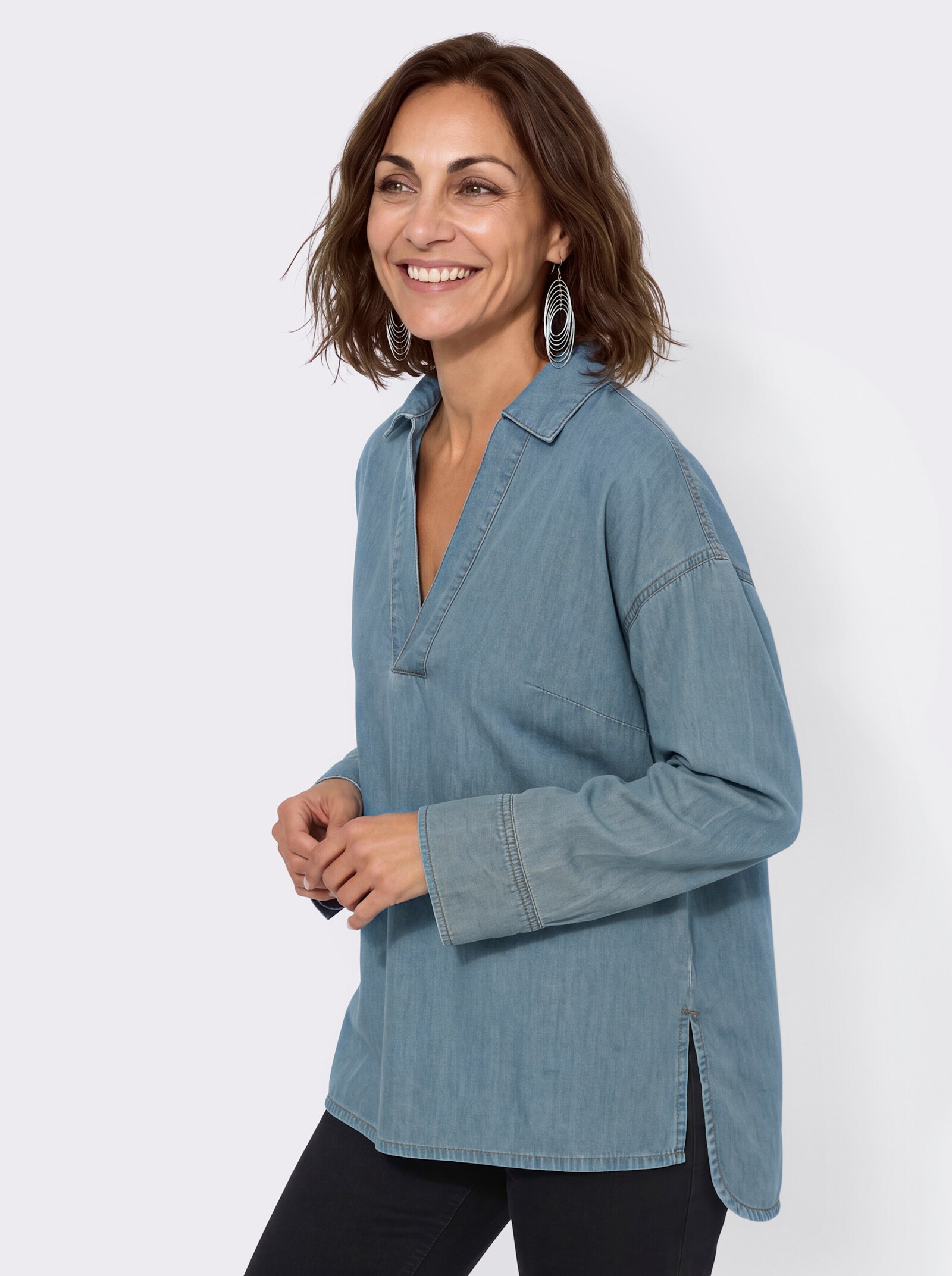 Jeansbluse im leichten Oversize-Schnitt - blue-bleached