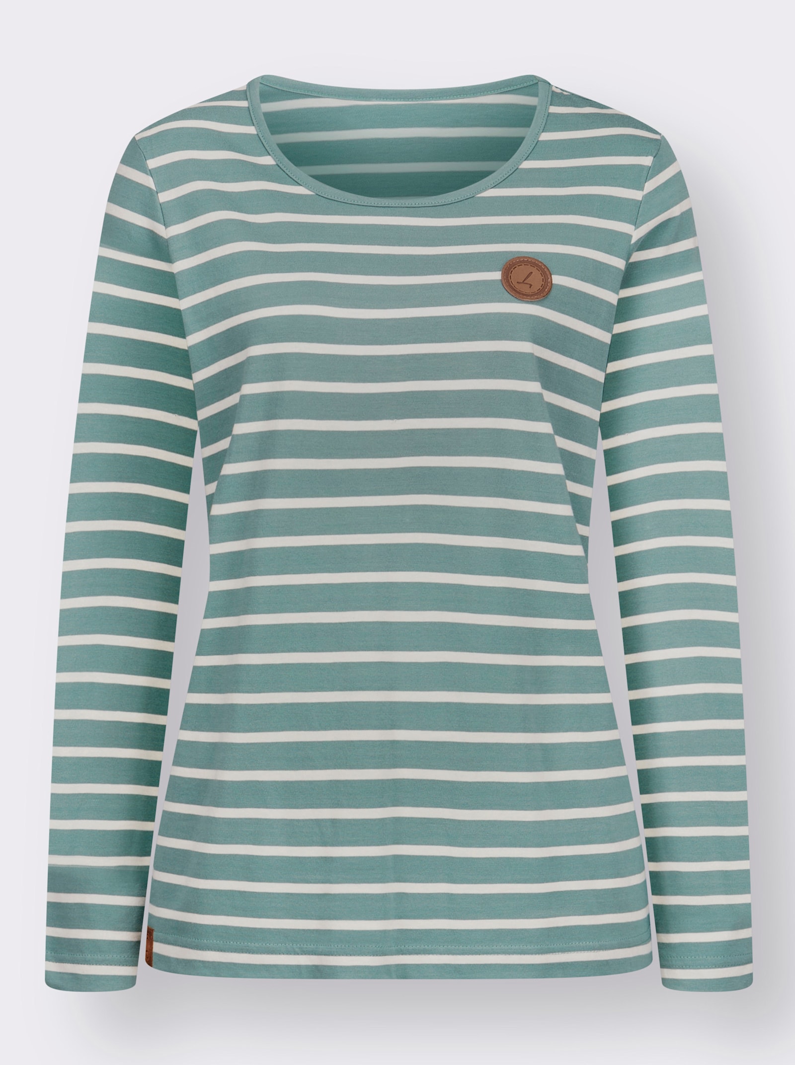 Ringelshirt mit Lederimitat-Patches - jade-ecru-gestreift