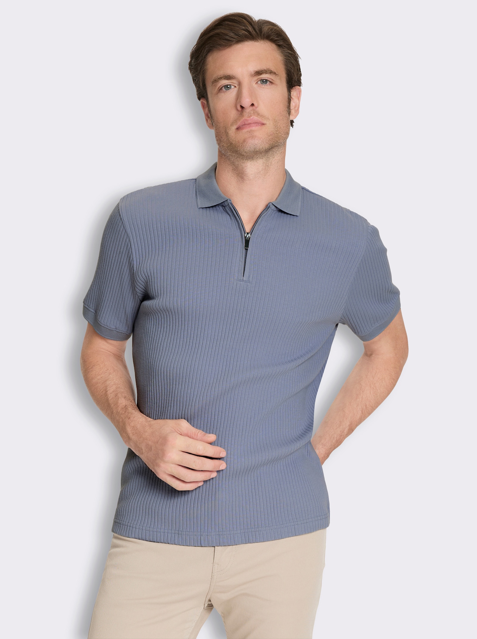 Poloshirt mit Ripp-Struktur - taubenblau