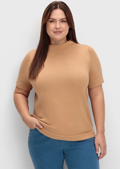 Stehkragenpullover mit Halbarm - camel