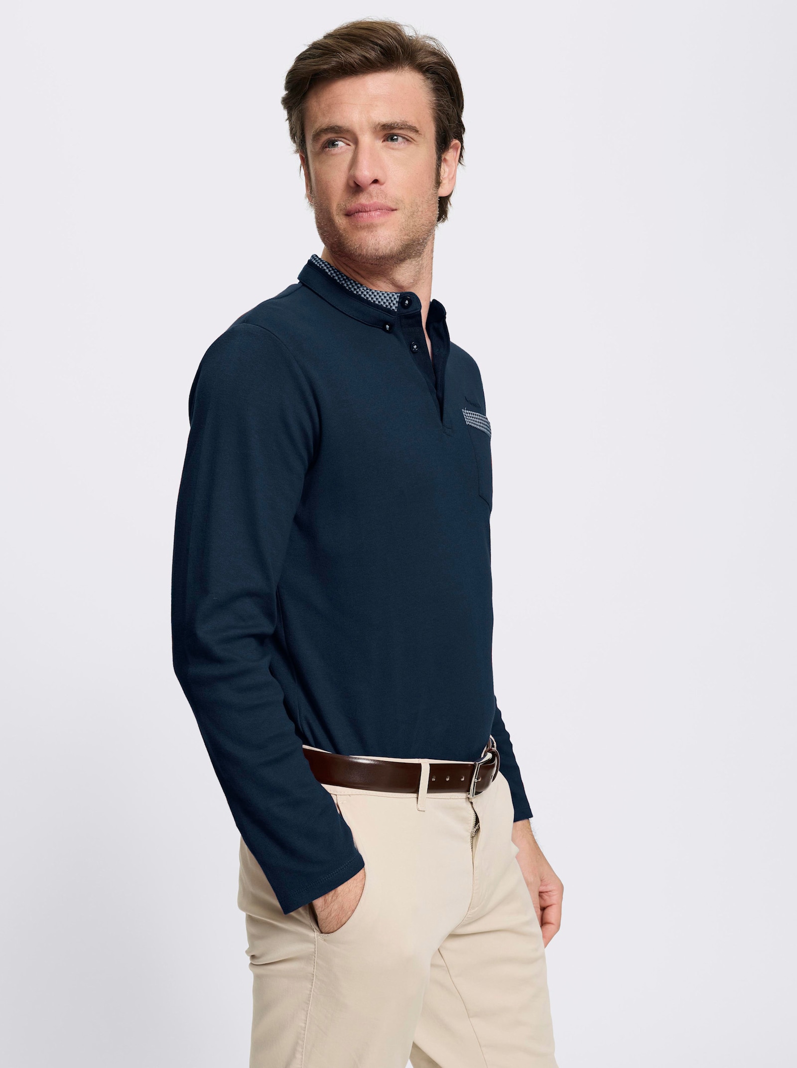 Marco Donati Langarmshirt mit Button-Down-Kragen - dunkelblau