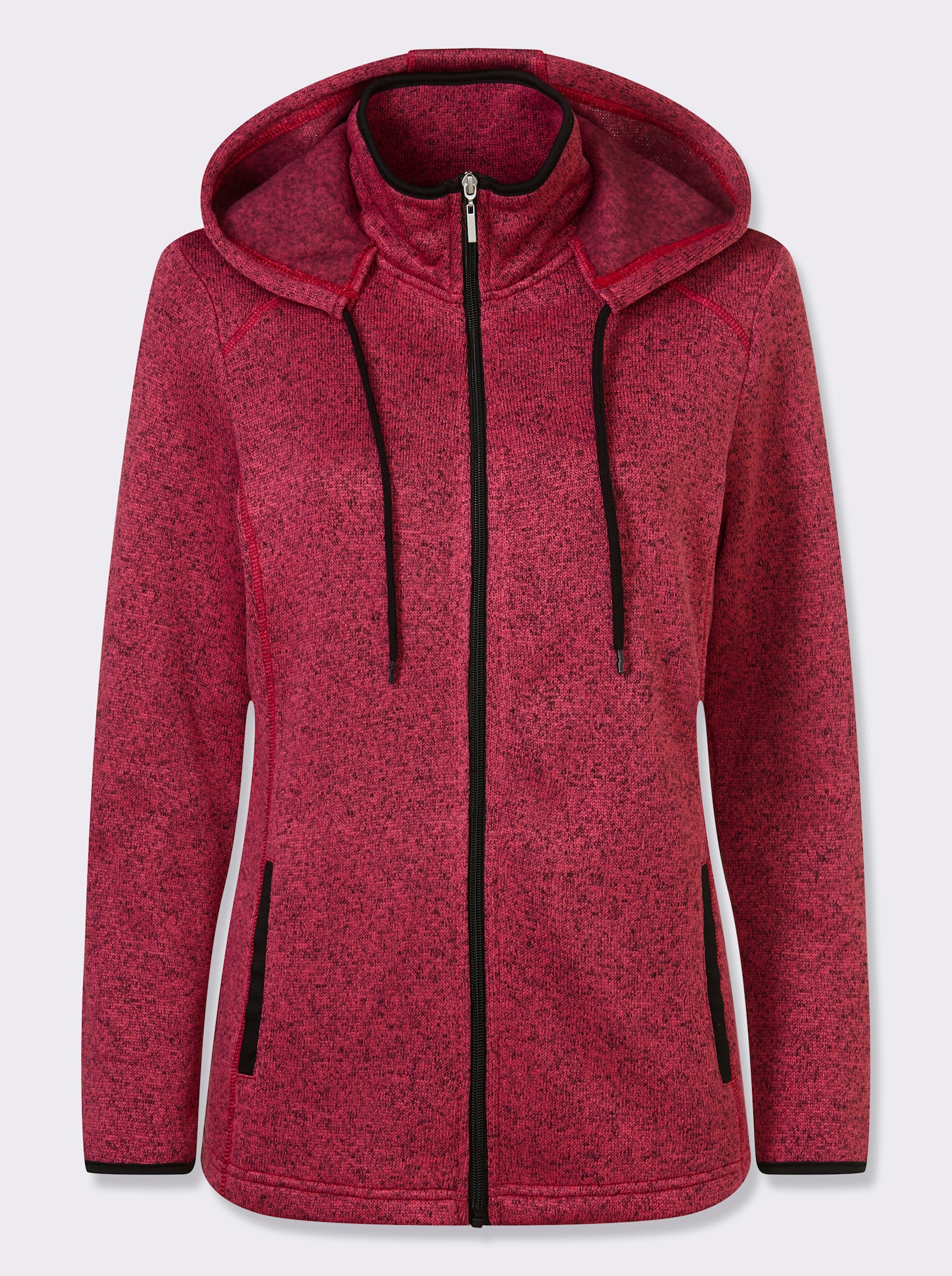 Strickfleecejacke mit Kapuze - fuchsia-schwarz-meliert