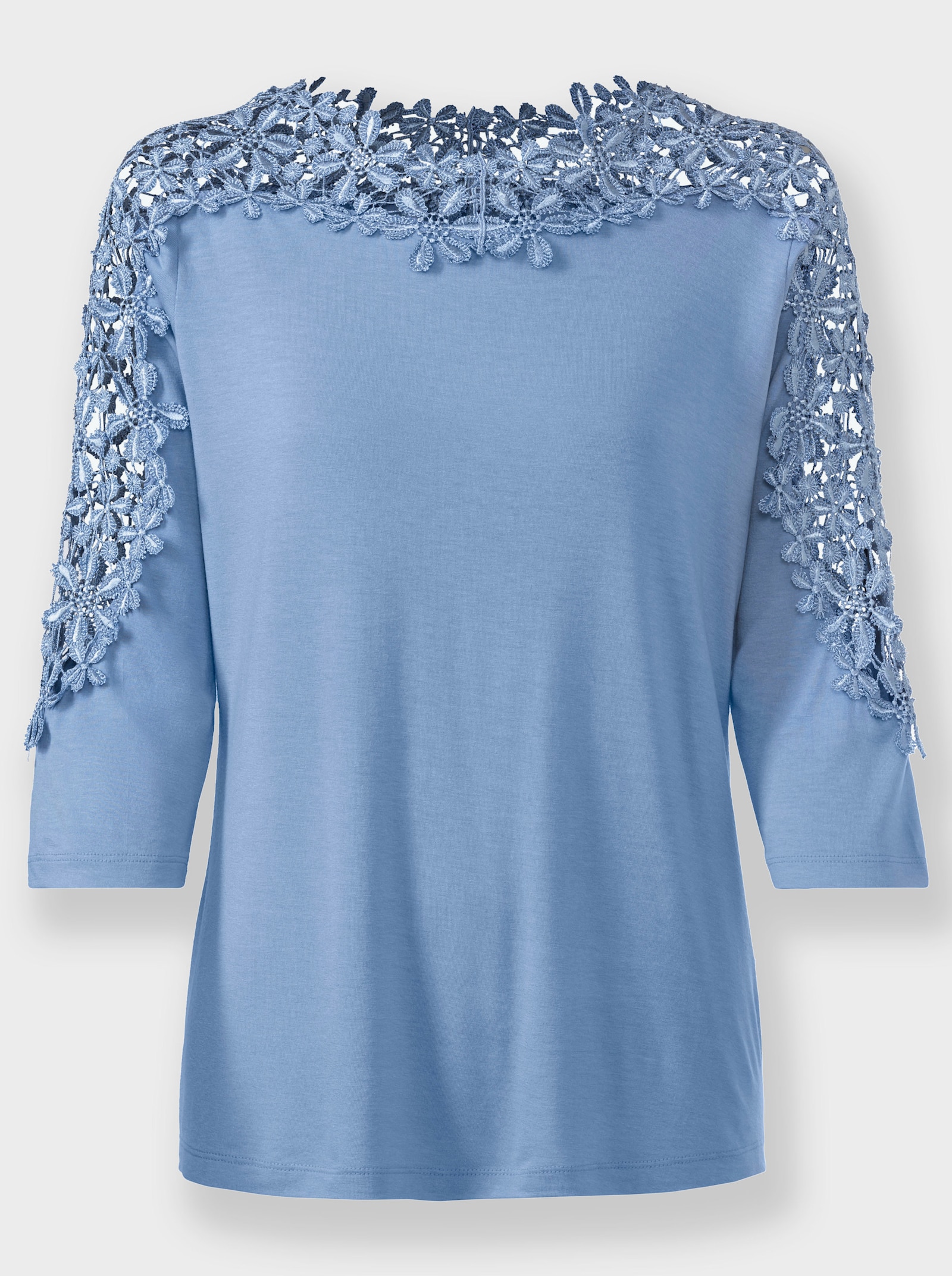 Kanten shirt met boothals - bleu