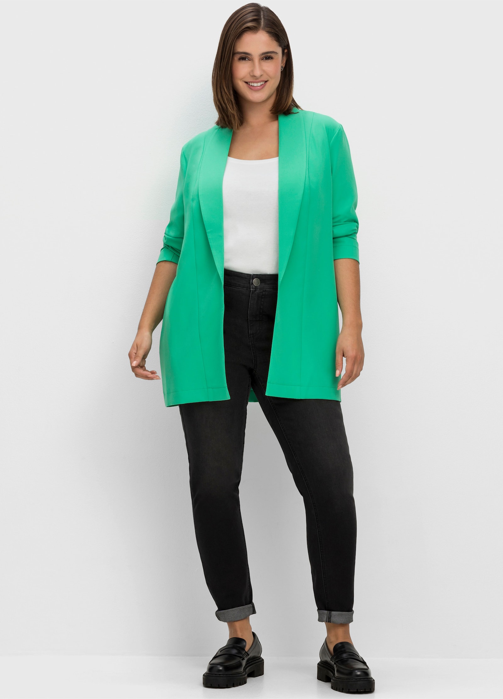 sheego Skinny Jeans mit bequemer Taille - black denim