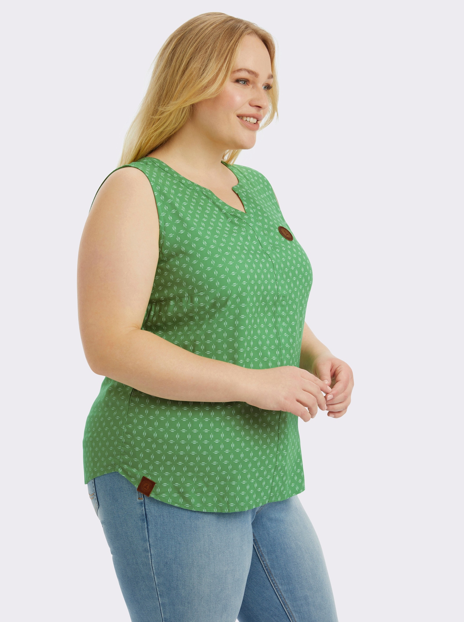 Blusentop mit Blende im Vorderteil - apfel-weiß-bedruckt