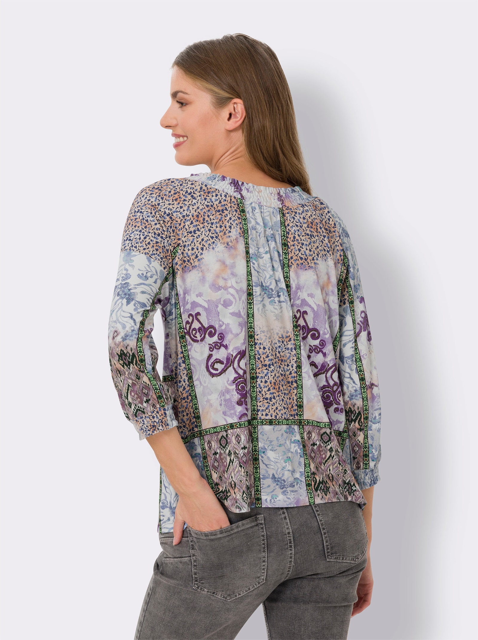 heine T-shirt à manches 3/4 au motif patchwork - lavande-menthe imprimé