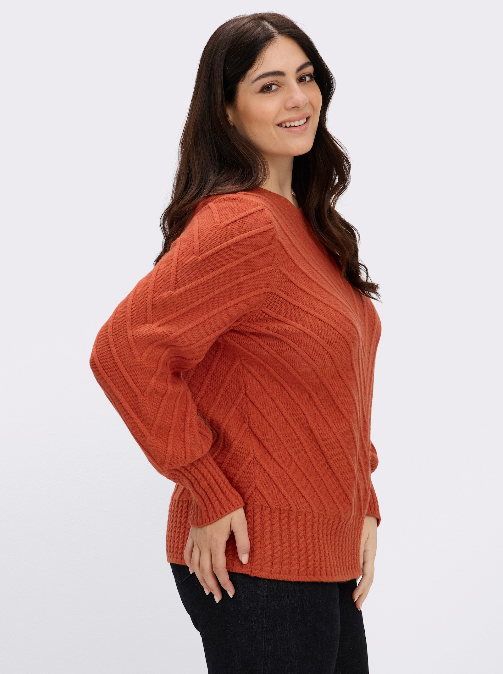 sheego by Joe Browns Langarm-Pullover mit V-Struktur - rostrot