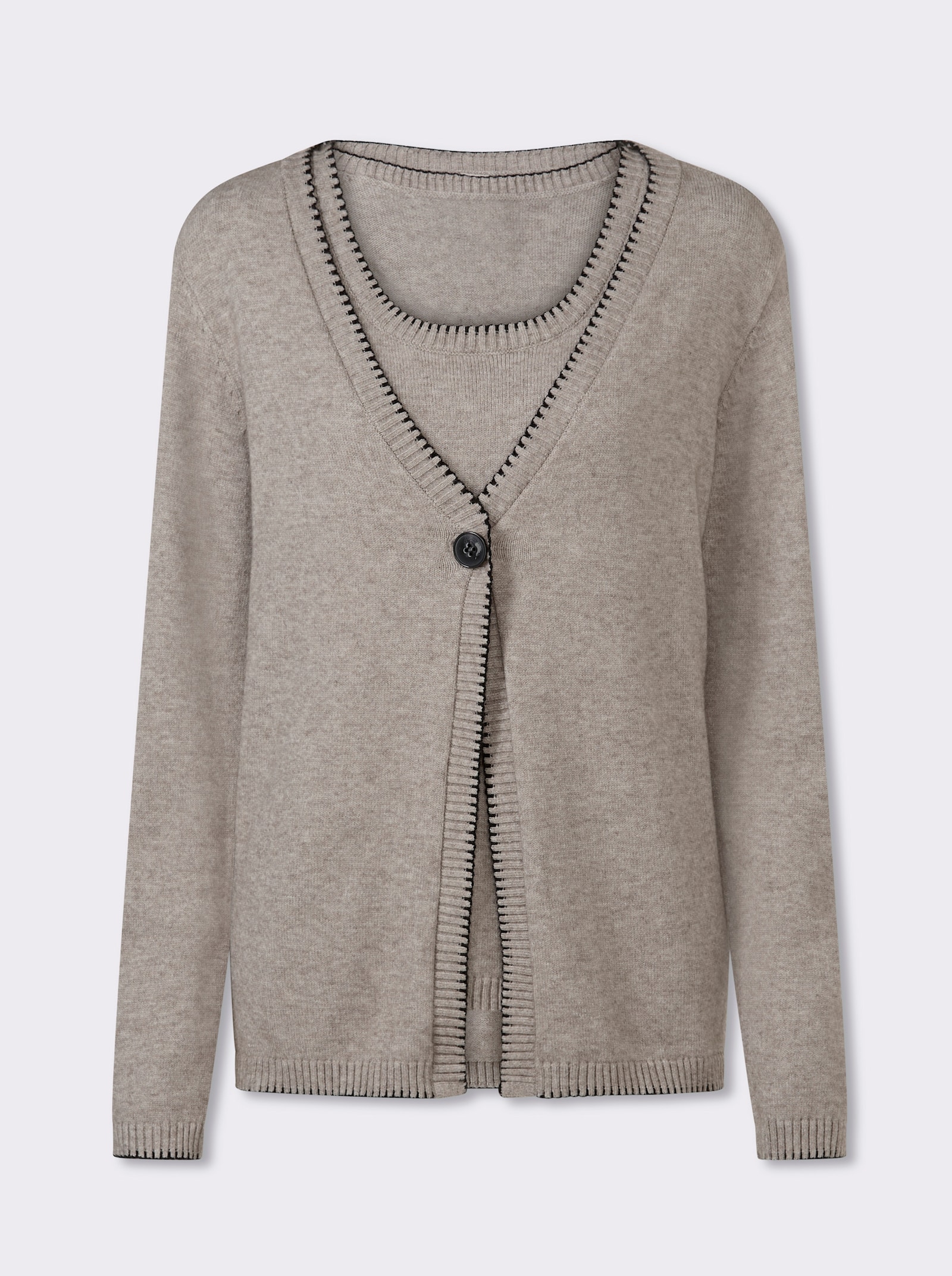 heine Twin-Set mit Kontrast-Details - taupe gemêleerd
